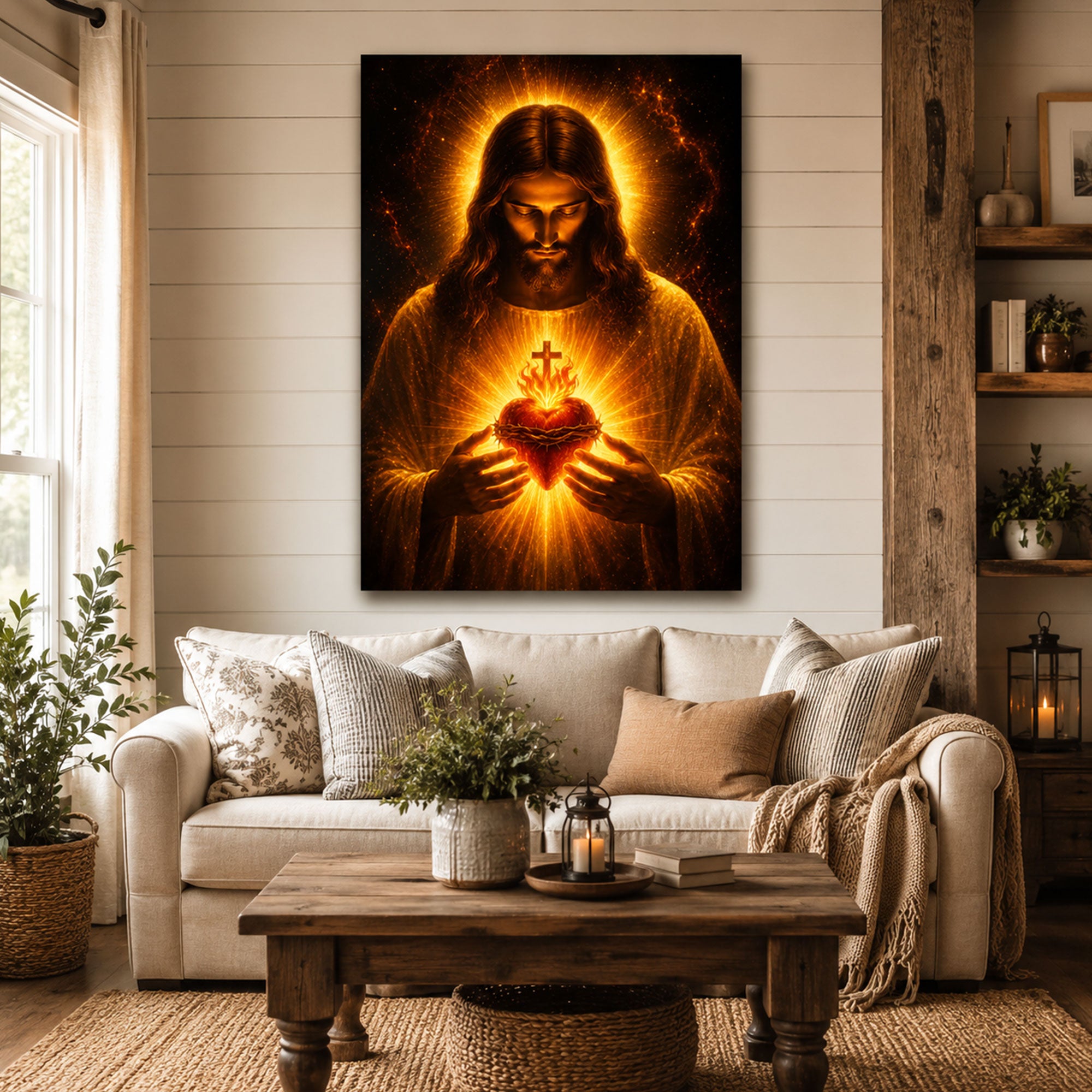 Sacred Heart of Jesus Canvas Print Radiant Divine Light Christian Wall Art Religious Faith Decor
