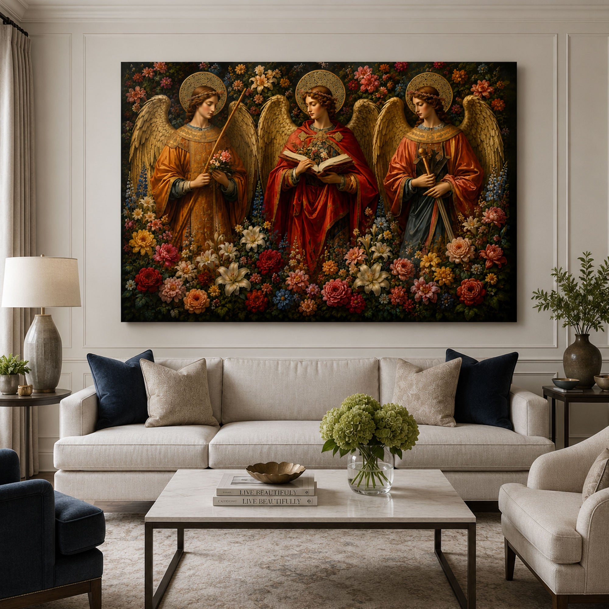 Three Angels Canvas Print, Catholic Angel Wall Art, Faith Home Decor Gift