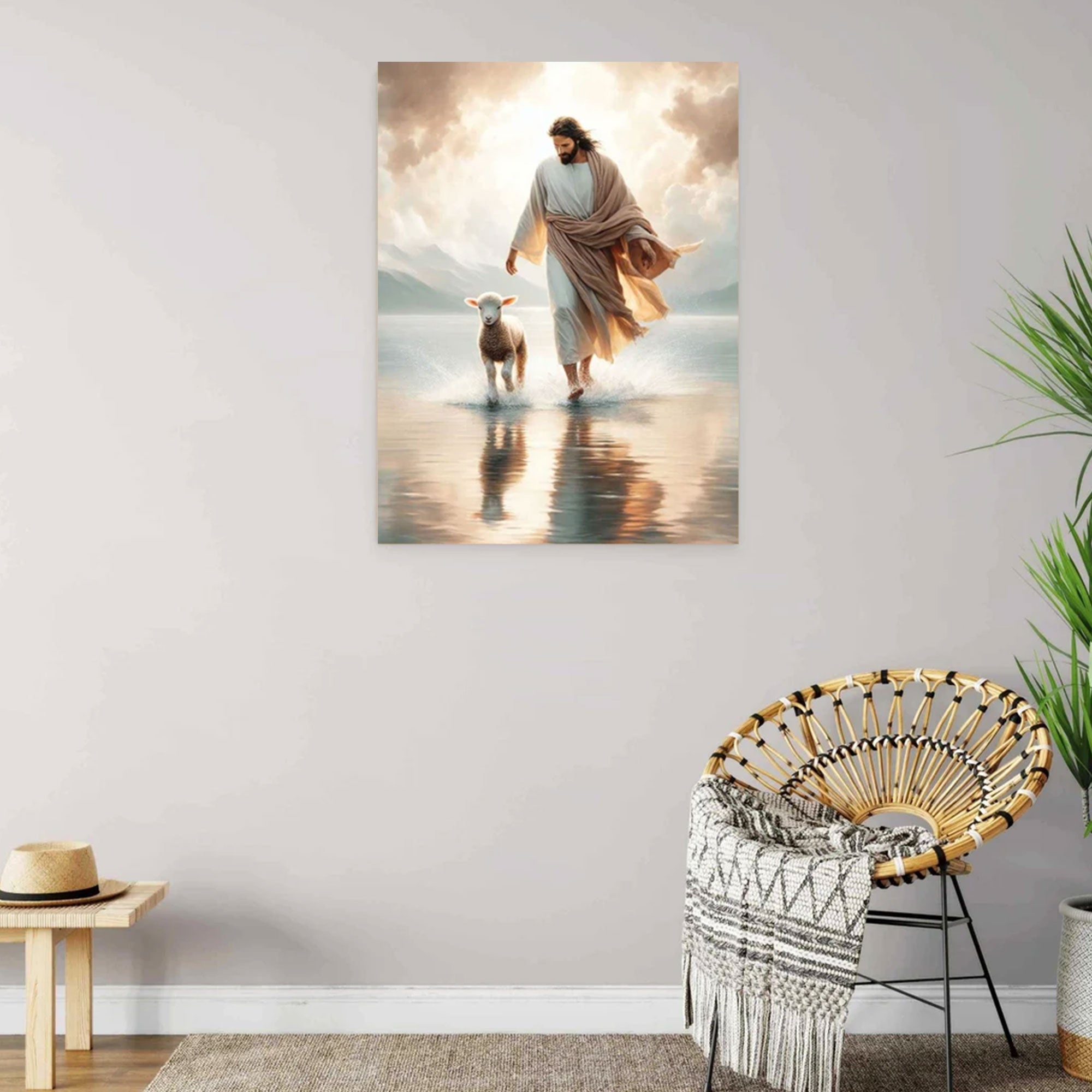Jesus Walking on Water Canvas Print, Leaves the 99 to Save the Lamb, Christian Wall Art, Faith Miracle Decor