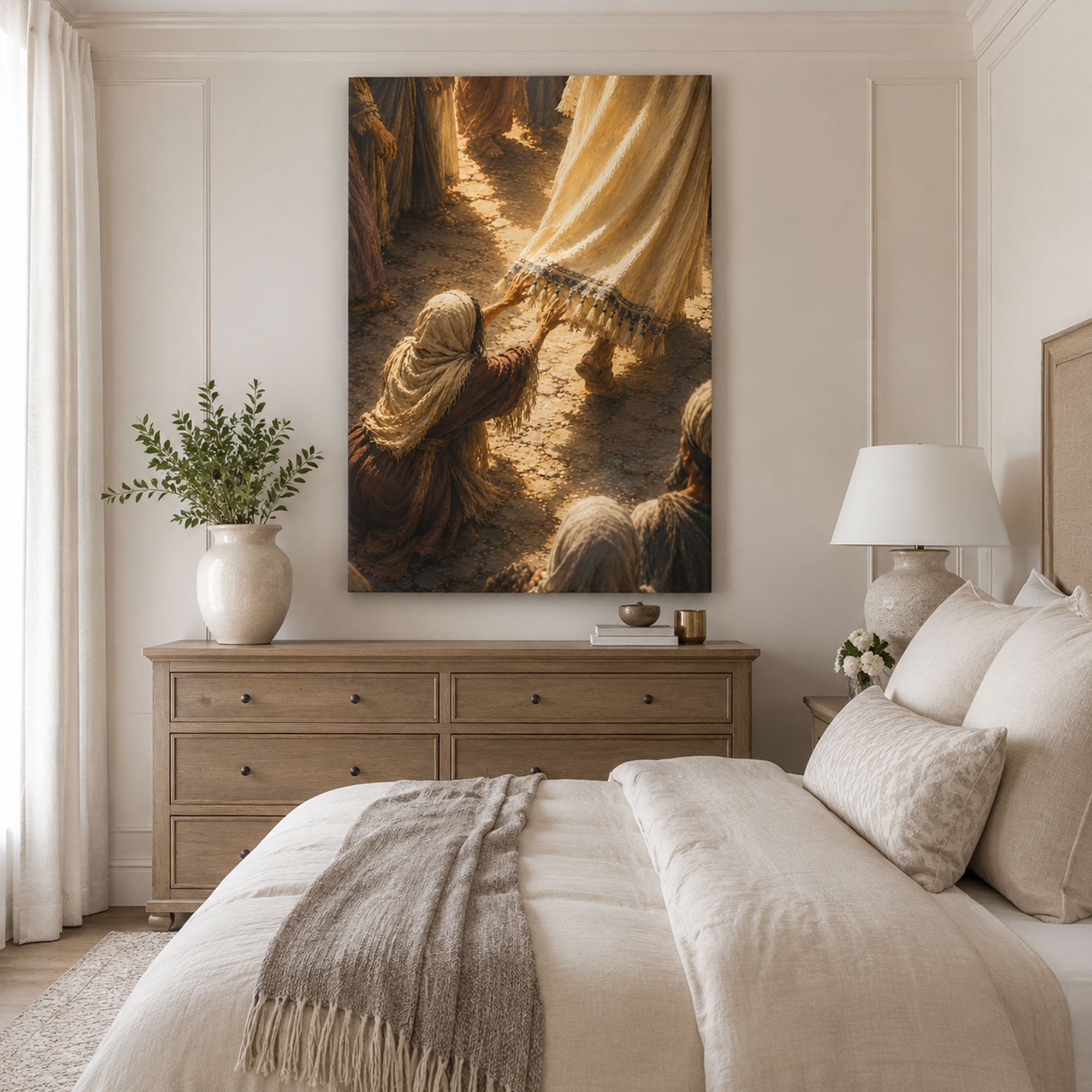 Woman Touching Jesus’ Garment Canvas Print, Healing Faith Christian Art