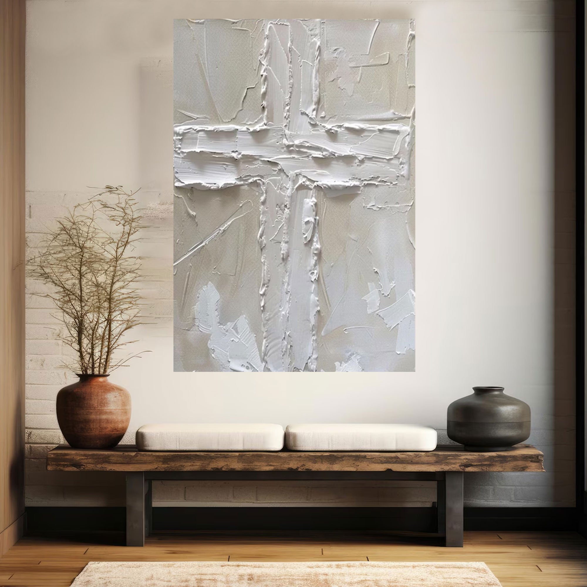 Minimalist White Cross Canvas Print, Modern Catholic Christian Wall Art, Symbol of Faith and Redemption, Sacred Religious Decor, Inspirational Spiritual Gift