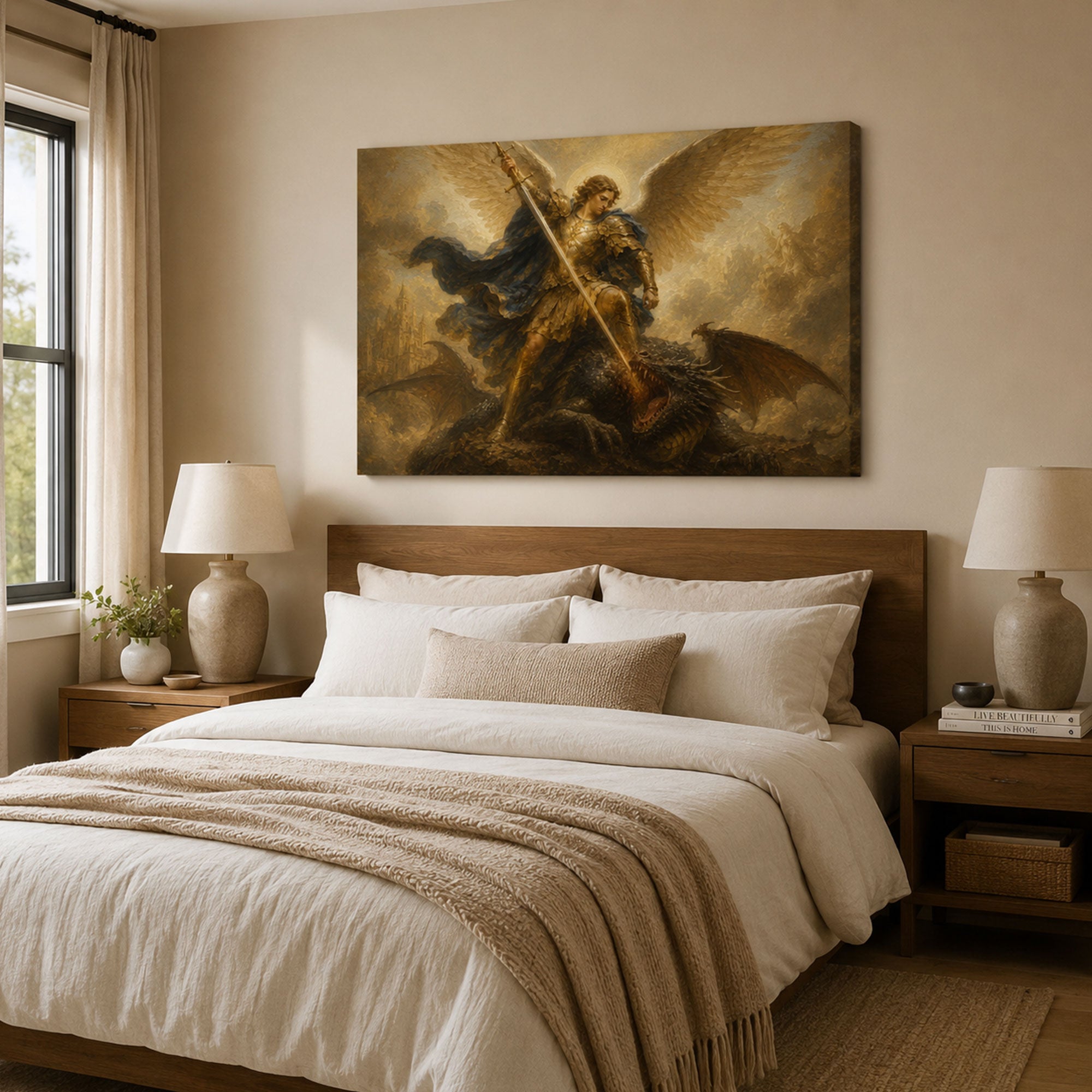 Saint Michael the Archangel Canvas Print, Catholic Wall Art for Home Decor