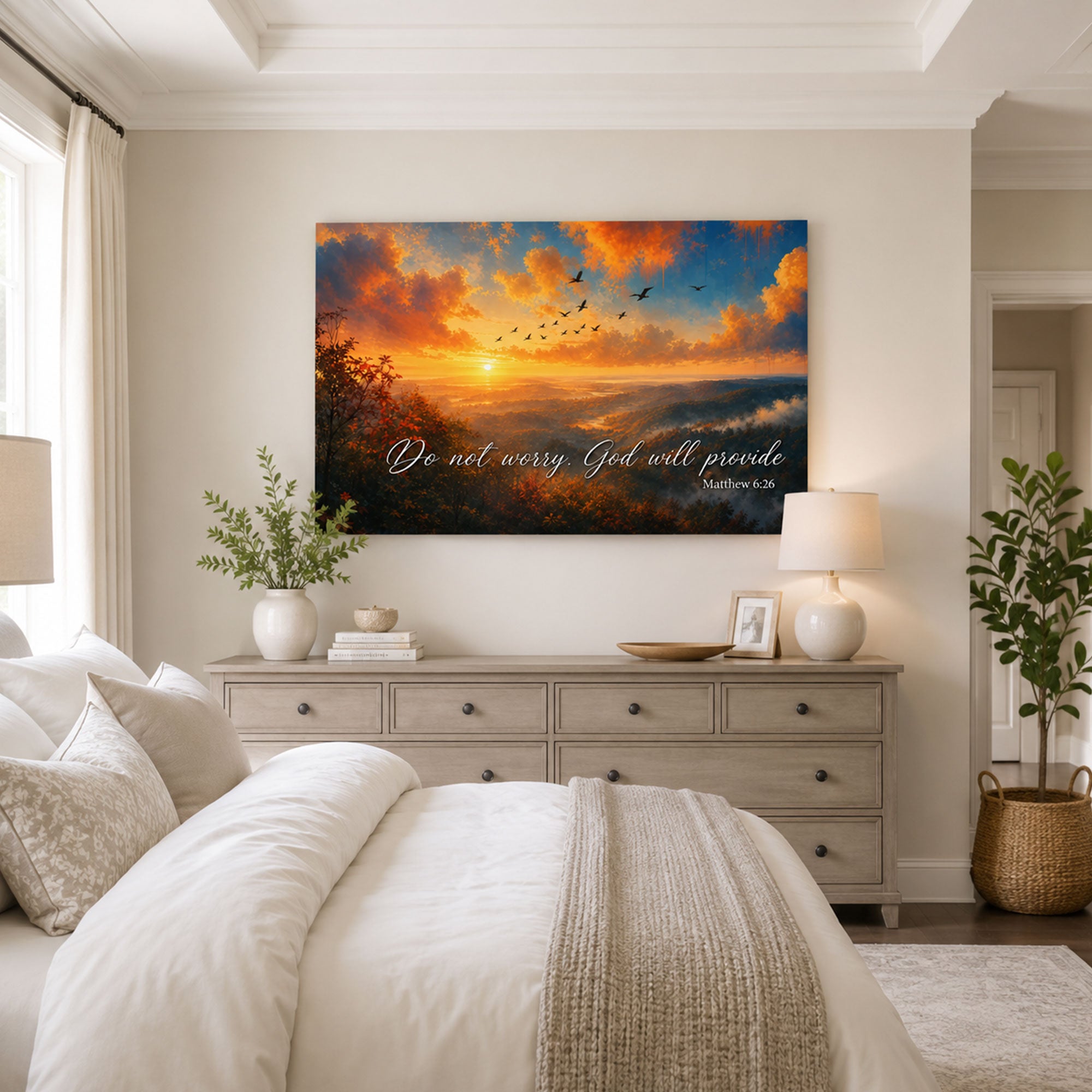 Matthew 6:26 God Will Provide Canvas Print, Christian Home Decor