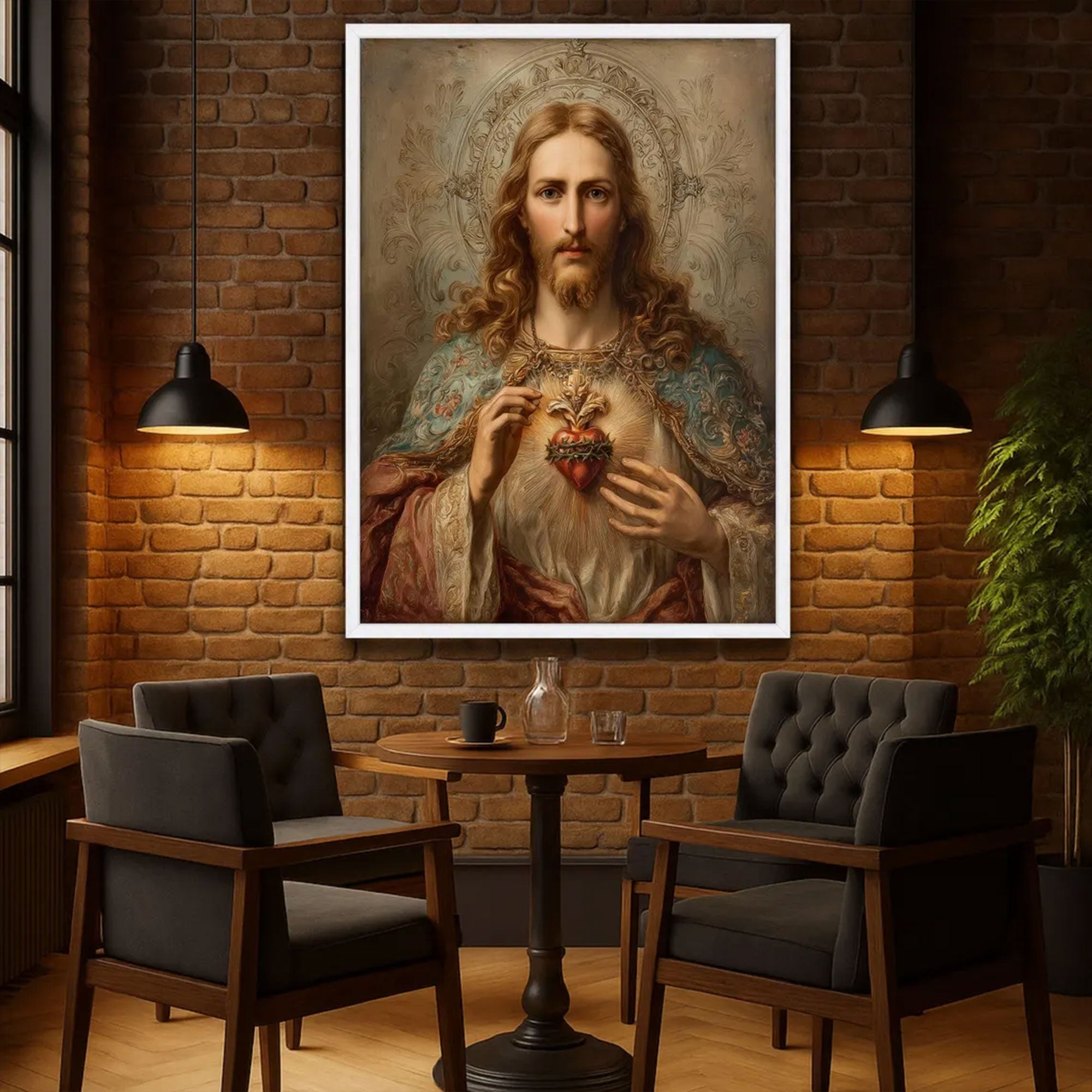Christian Wall Art Sacred Heart of Jesus Canvas, Spiritual Decor, Inspirational Faith Gift Idea