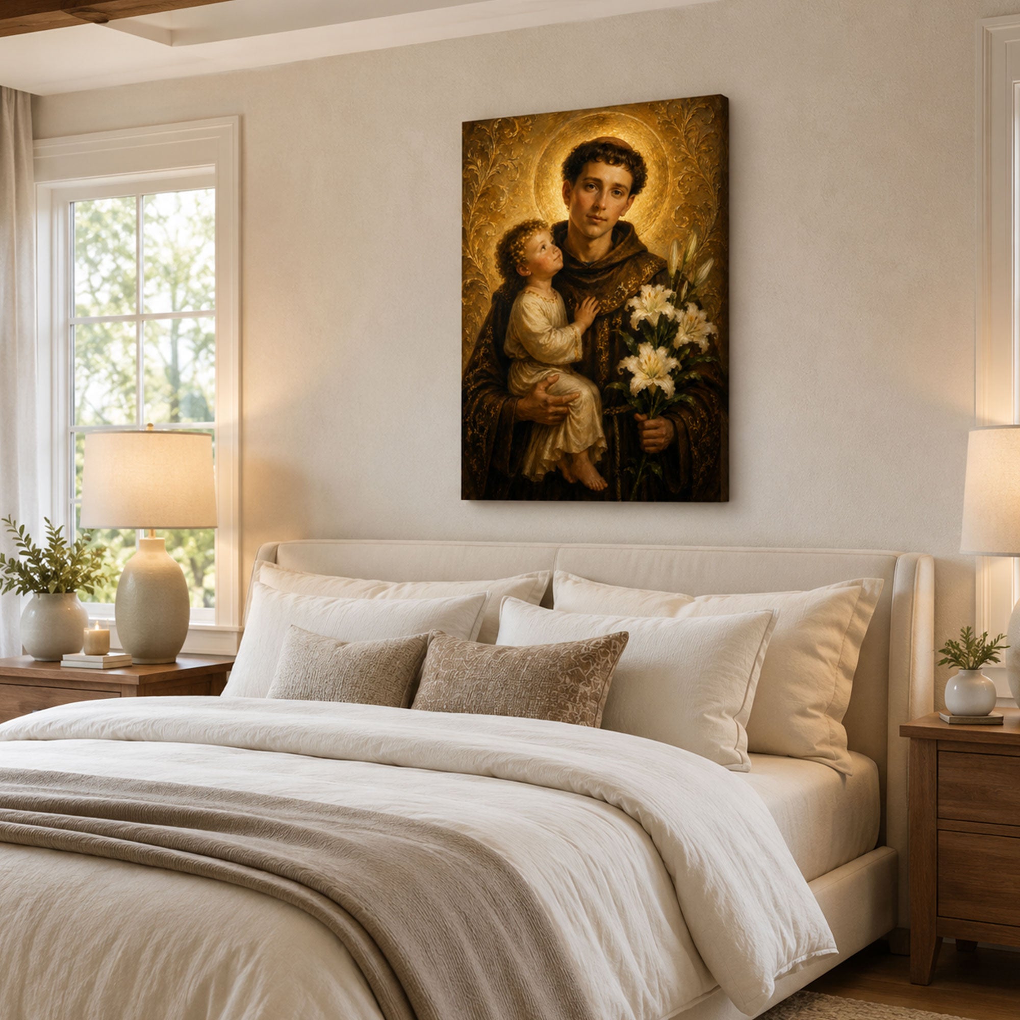 Saint Anthony Holding Baby Jesus Canvas Print, Catholic Home Decor, Religious Gift