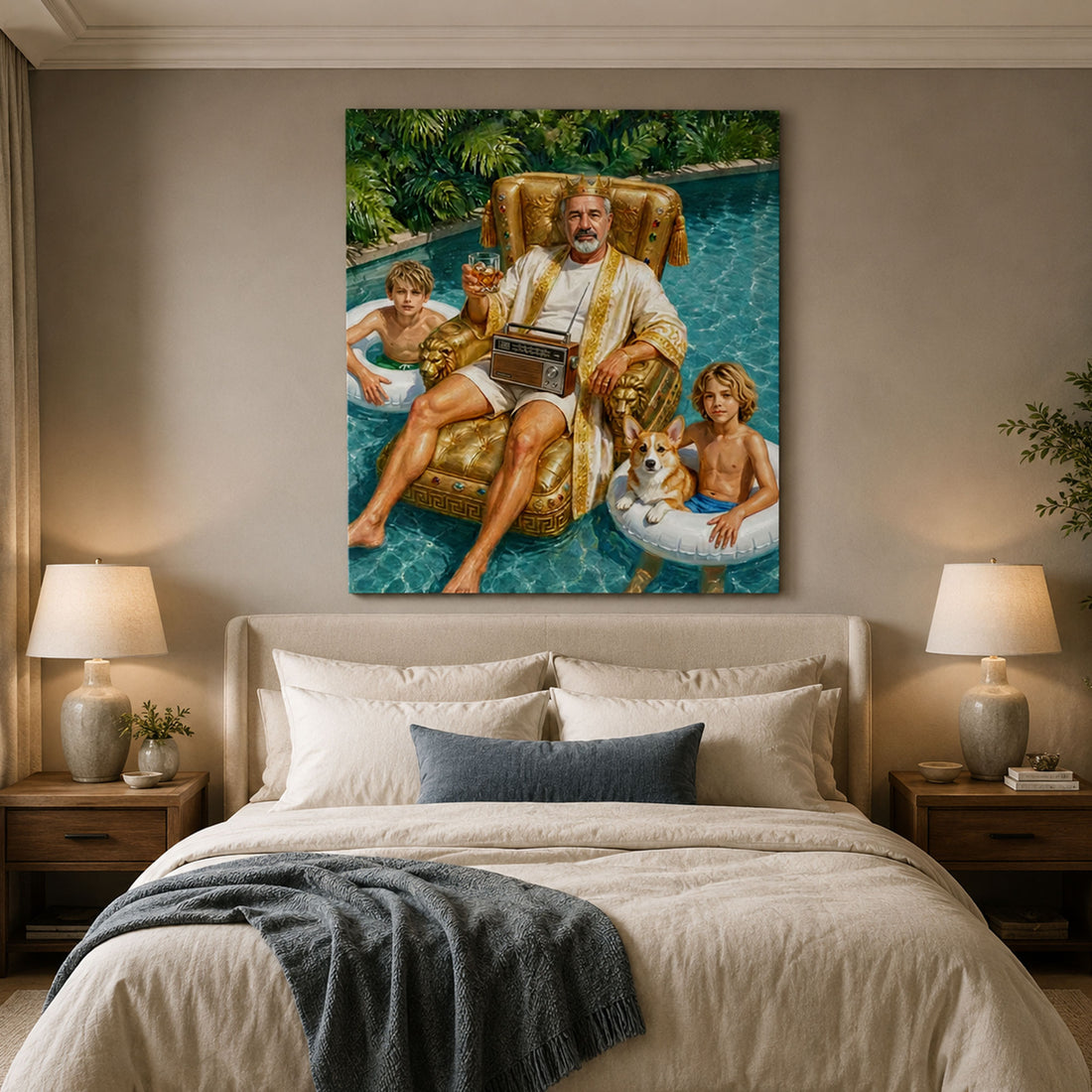 Personalized Dad’s Day Off Grandpa And Grandchildren Canvas Print, Custom Relaxing Family Portrait Wall Art, Father’s Day Gift For Grandpa