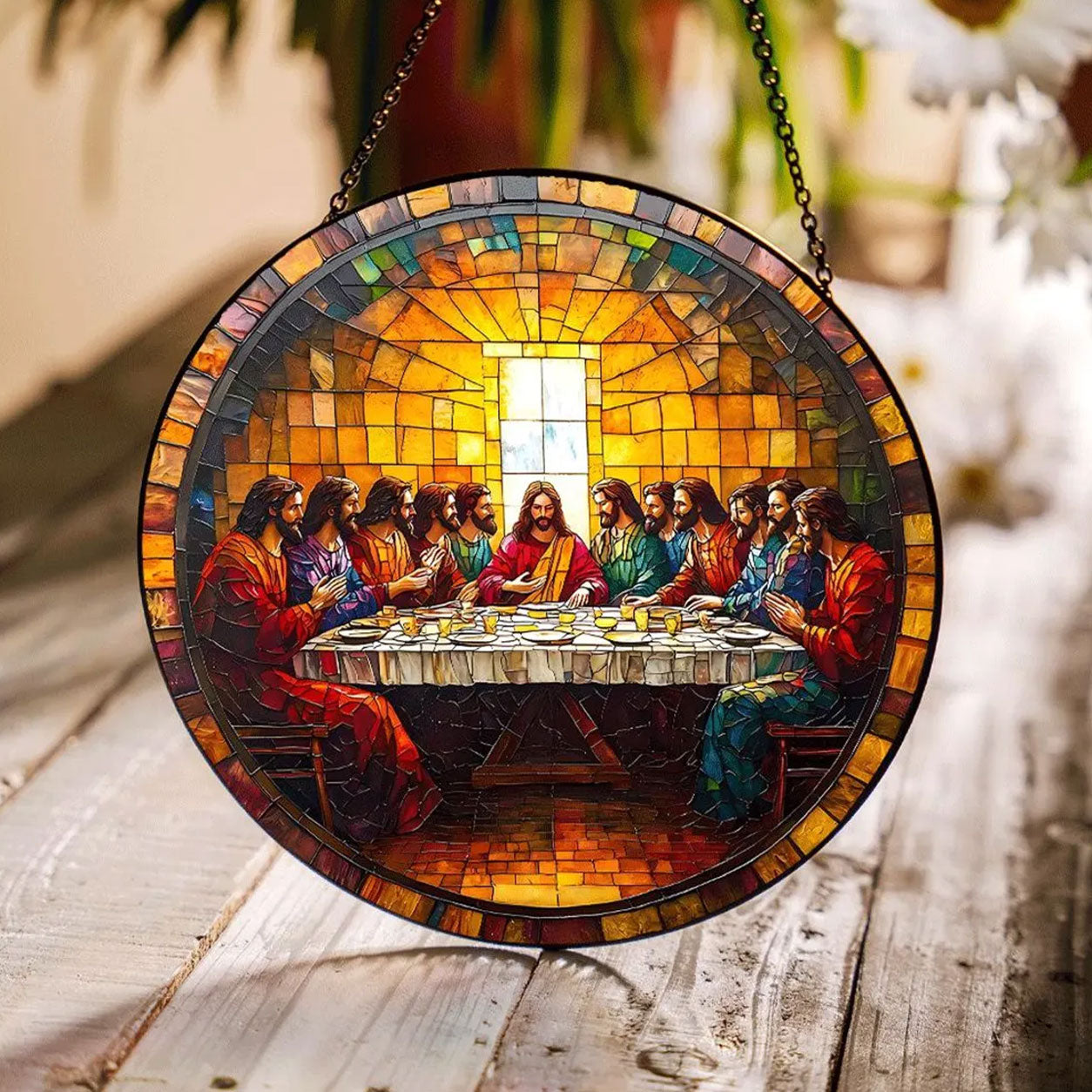 Last Supper Stained Glass Suncatcher, Christian Window Hanging, Religious Gift, Jesus Wall Decor