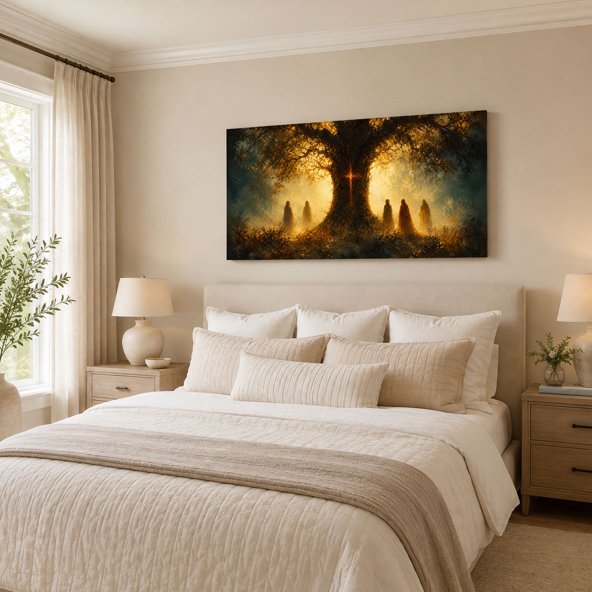 Tree of Life Cross Canvas Print, Rooted in Christ Christian Wall Decor, Faith Gift for Home