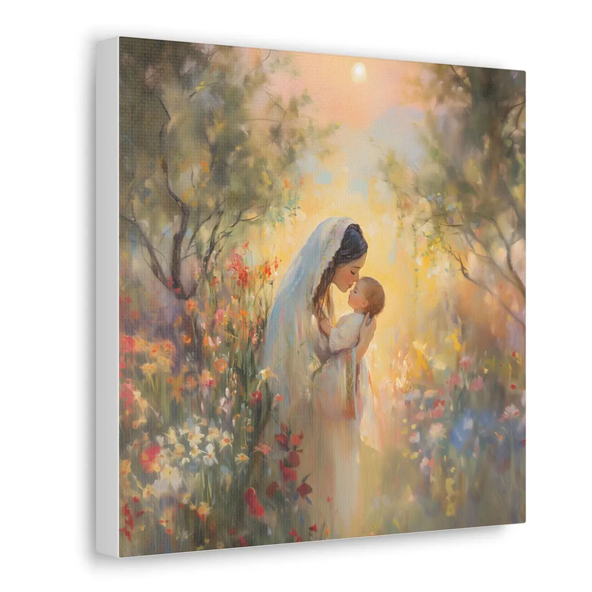 Virgin Mary Sleeping Baby Jesus Canvas, Christian Religious Painting, Catholic Gift Idea