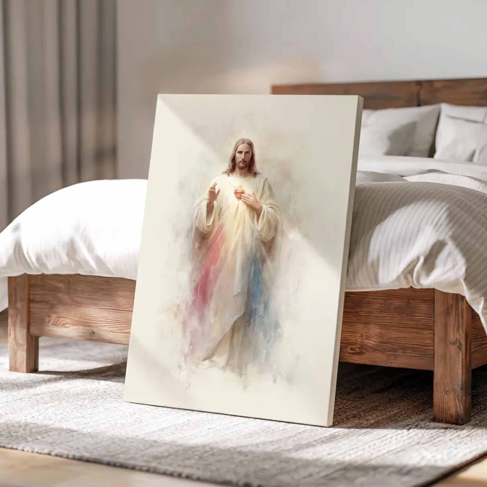Divine Mercy Sacred Heart Jesus Canvas Print, Modern Catholic Art Pastor Gift