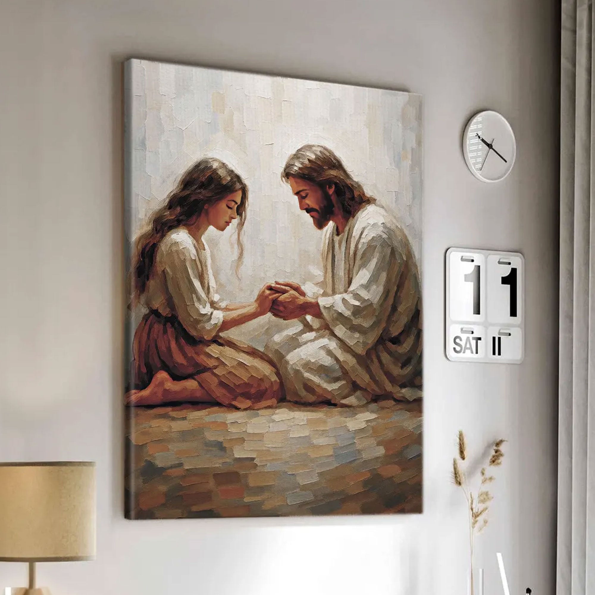 Jesus and Woman Prayer Canvas, Christian Wall Art, Inspirational Faith Based Religious Decor