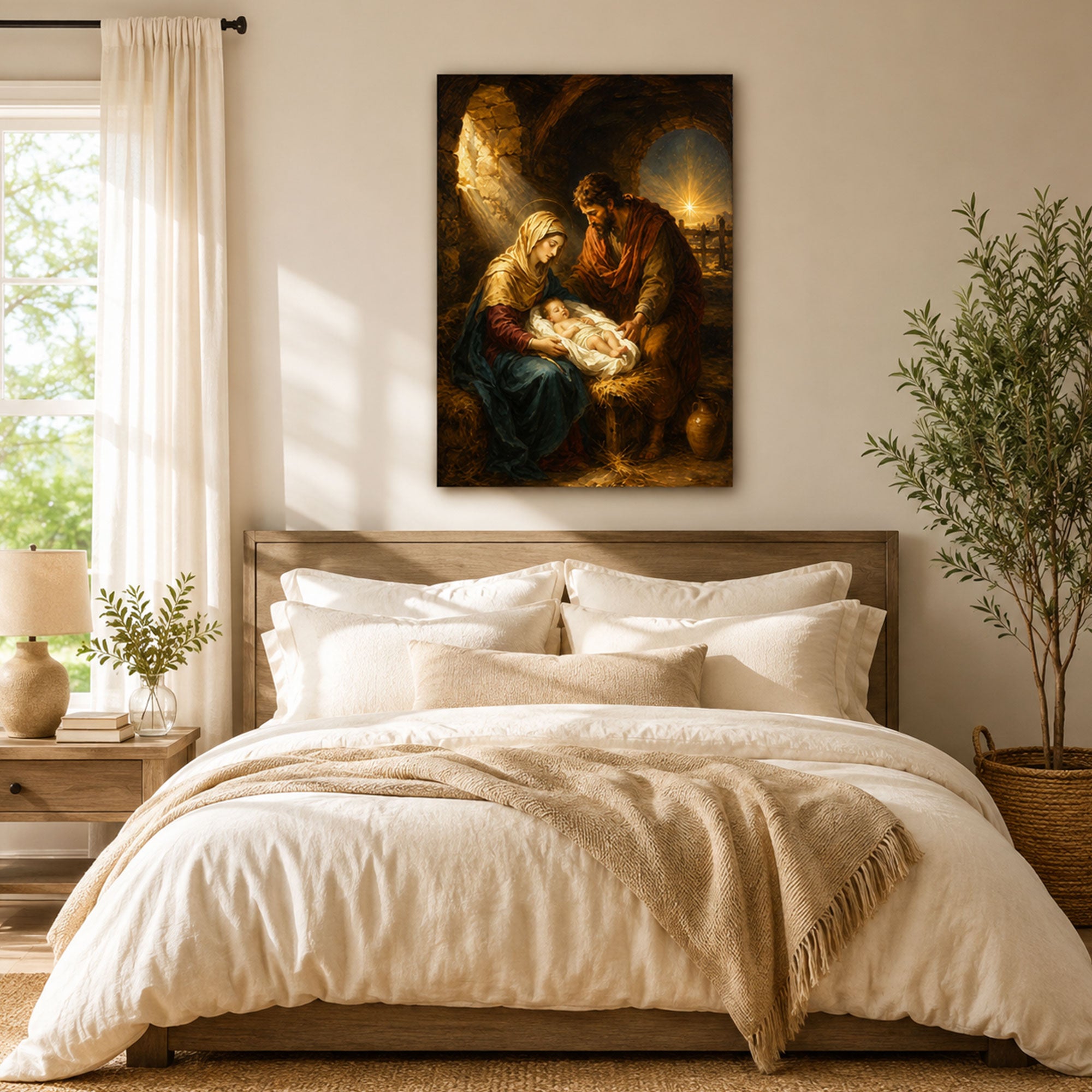 Holy Family Nativity Canvas Print, Baby Jesus Mary and Joseph Christian Wall Decor, Christmas Faith Gift