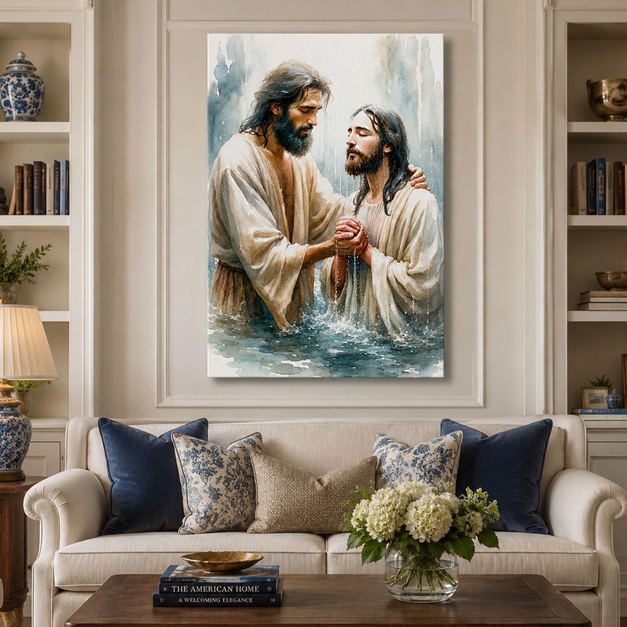 Baptism of Jesus Canvas Print, Catholic Christian Wall Art, Faith Home Decor Gift
