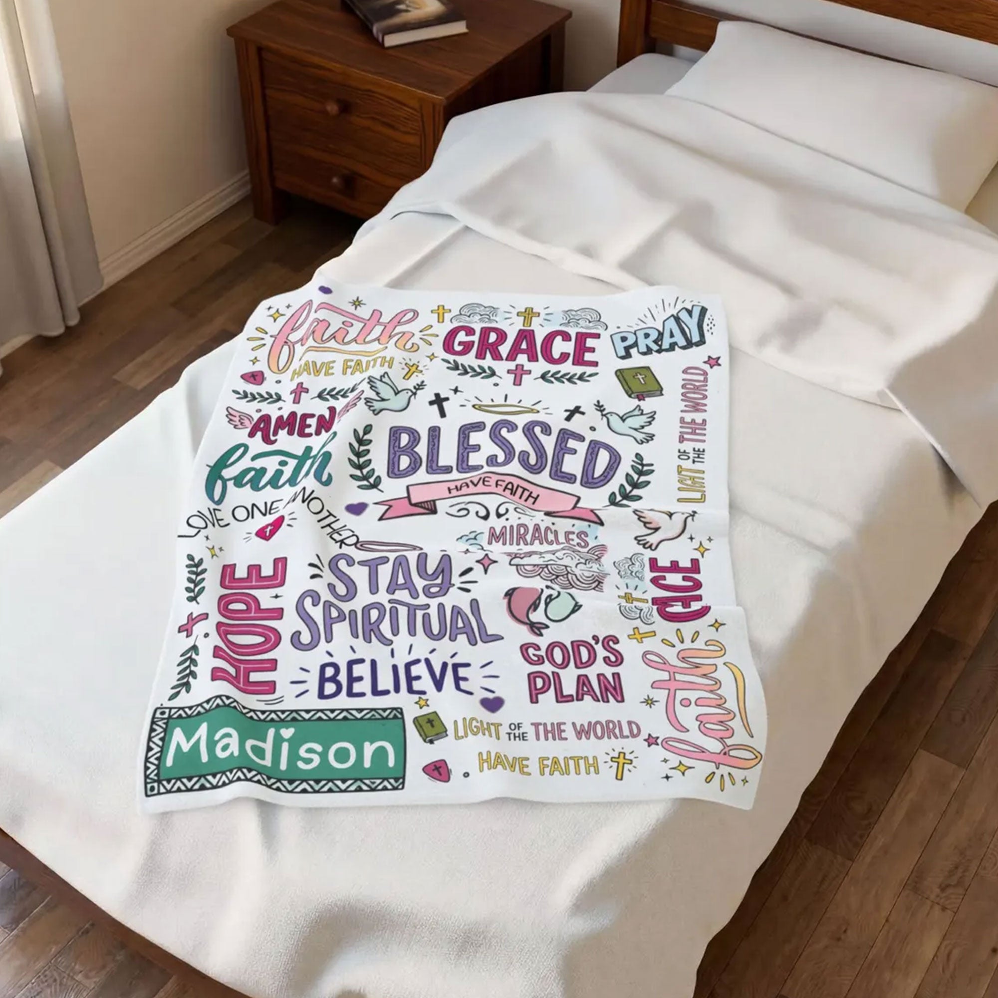 Personalized Christian Blanket with Name, Faith Throw Blanket, Religious Gift for Mom, Inspirational Bible Blanket