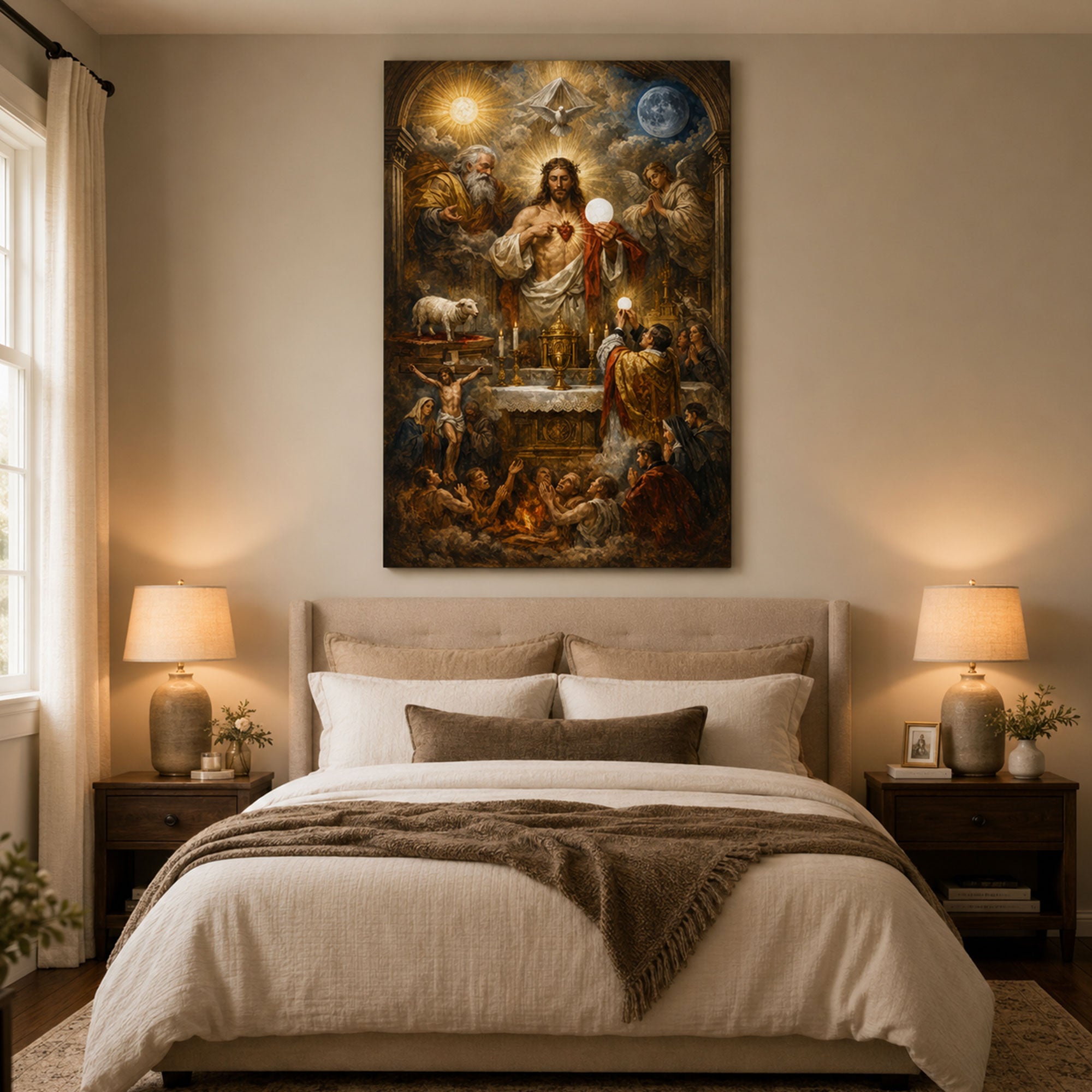Jesus Christ Sacred Heart Wall Art, Catholic Canvas Print, Eucharistic Christian Faith Home Decor
