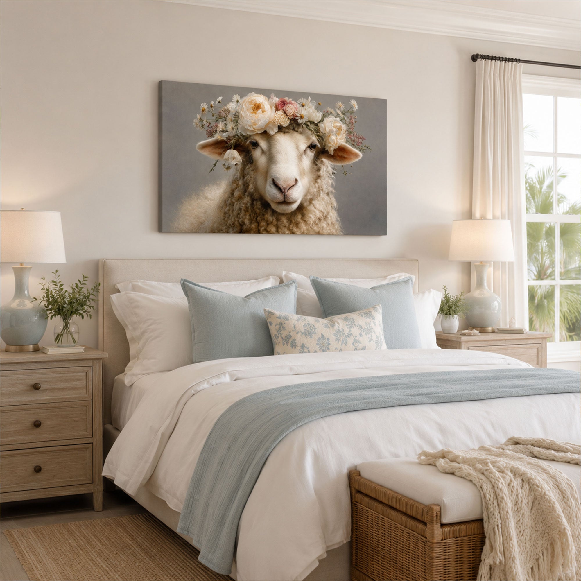 Floral Lamb Canvas Print, Gentle Christian Faith Decor