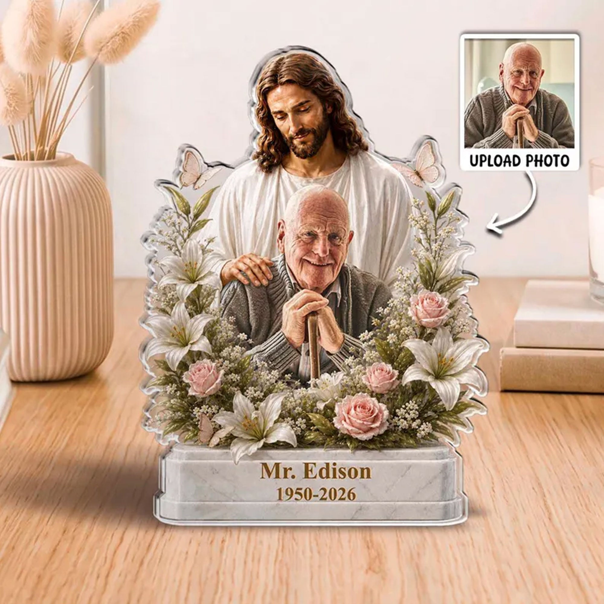 Custom Jesus Memorial Acrylic Plaque, Personalized Memorial Keepsake, Christian Sympathy Gift for Family, Single-Sided 2D Flat Decor