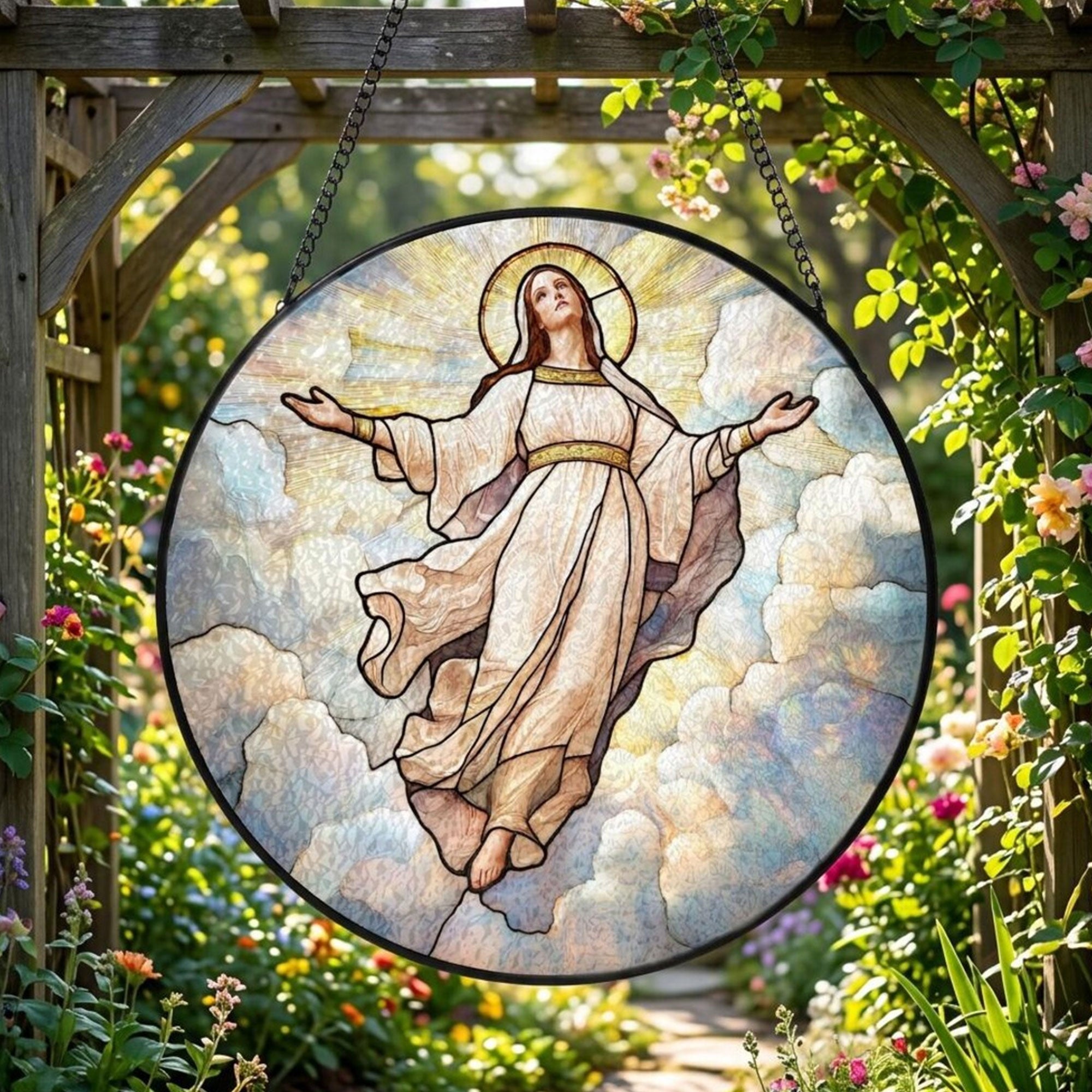 Virgin Mary in Heaven Suncatcher, Christian Window Hanging, Religious Gift for Women