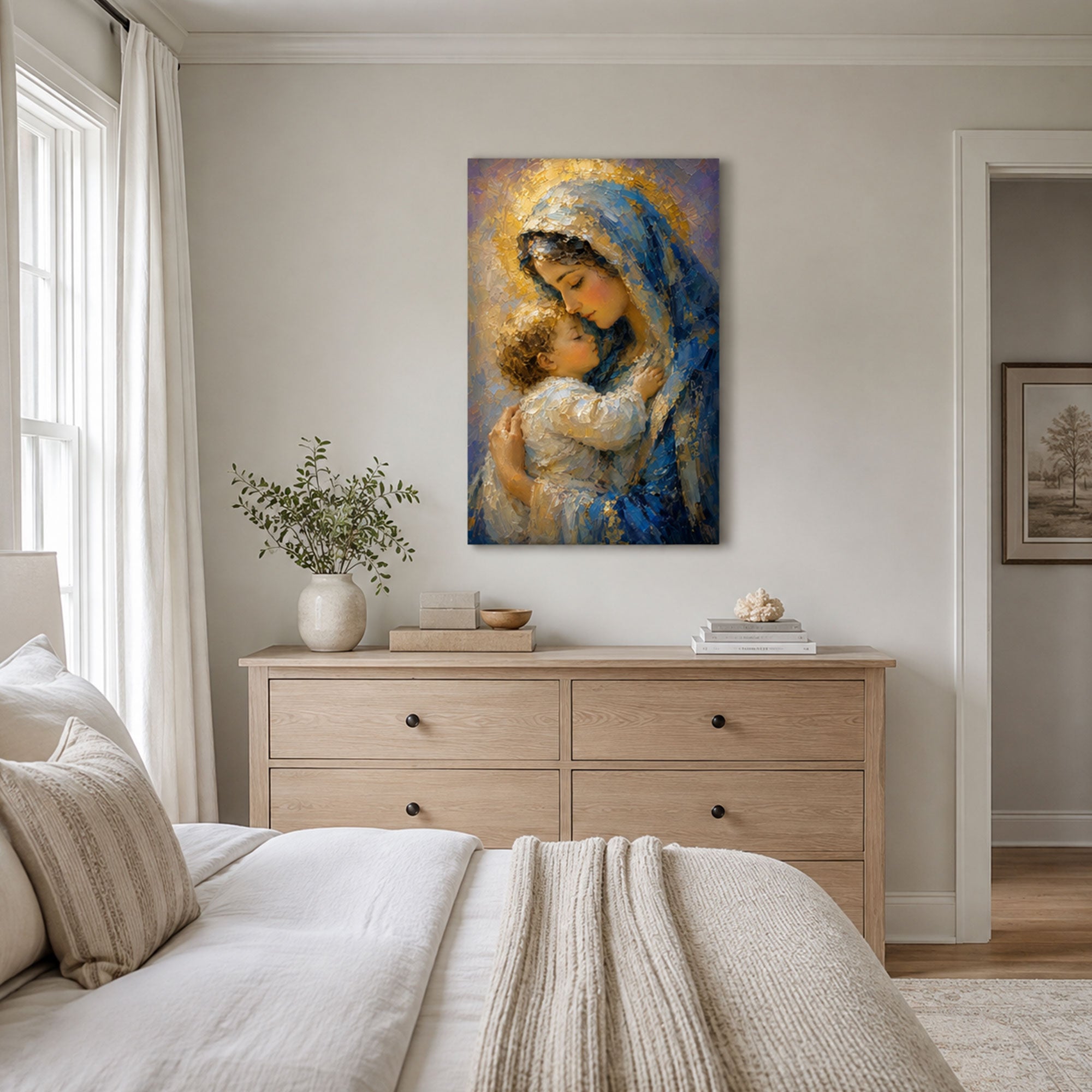 Virgin Mary and Child Jesus Canvas Print, Catholic Wall Decor, Marian Faith Gift