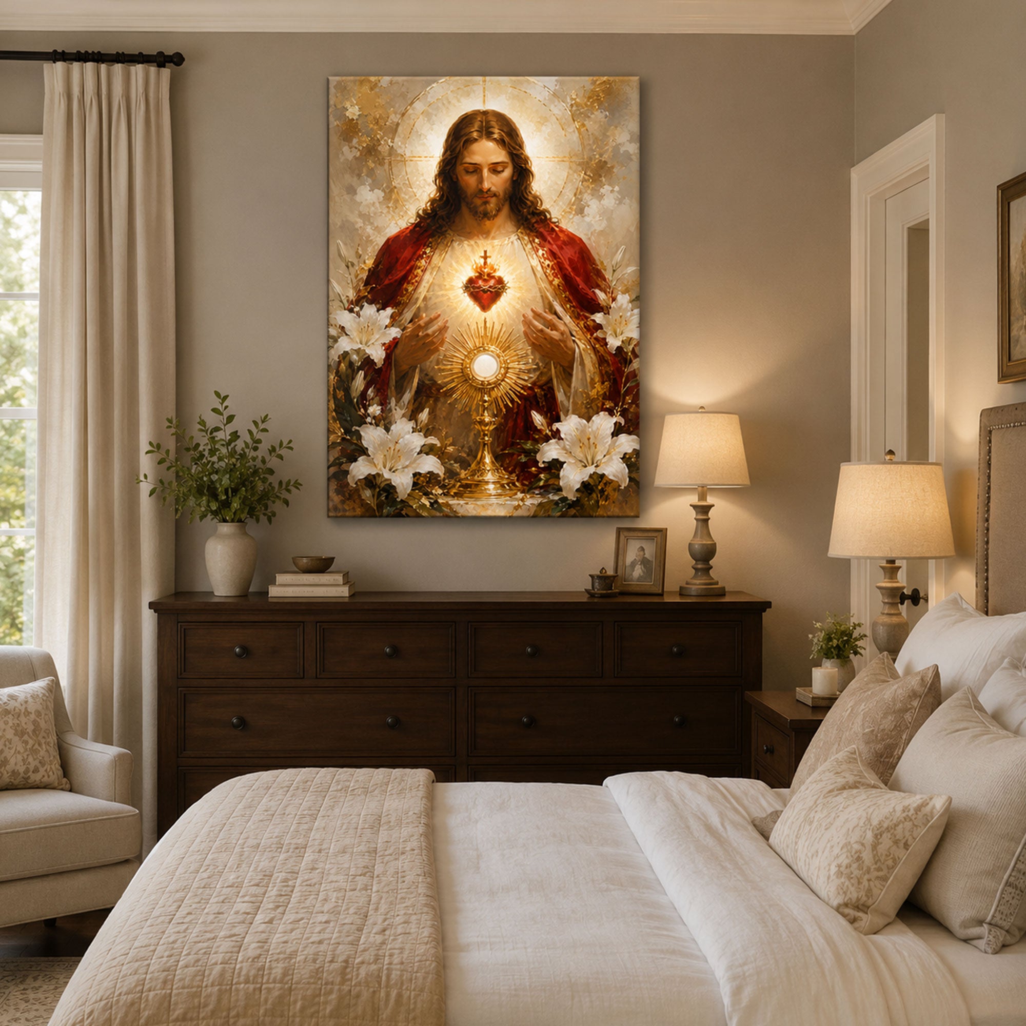 Sacred Heart of Jesus Eucharist Canvas Print Catholic Wall Art Holy Communion Faith Home Decor