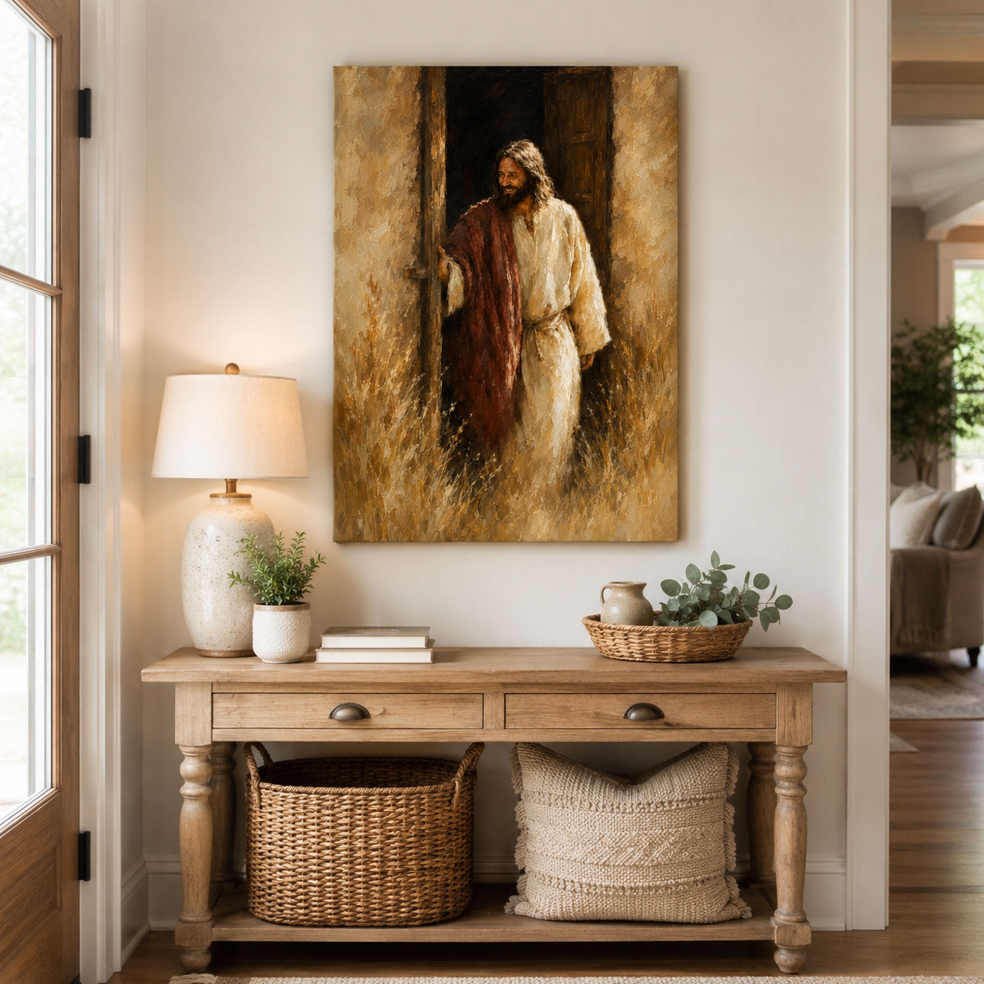 Jesus Welcoming You at the Open Door Canvas Print, Christian Home Decor