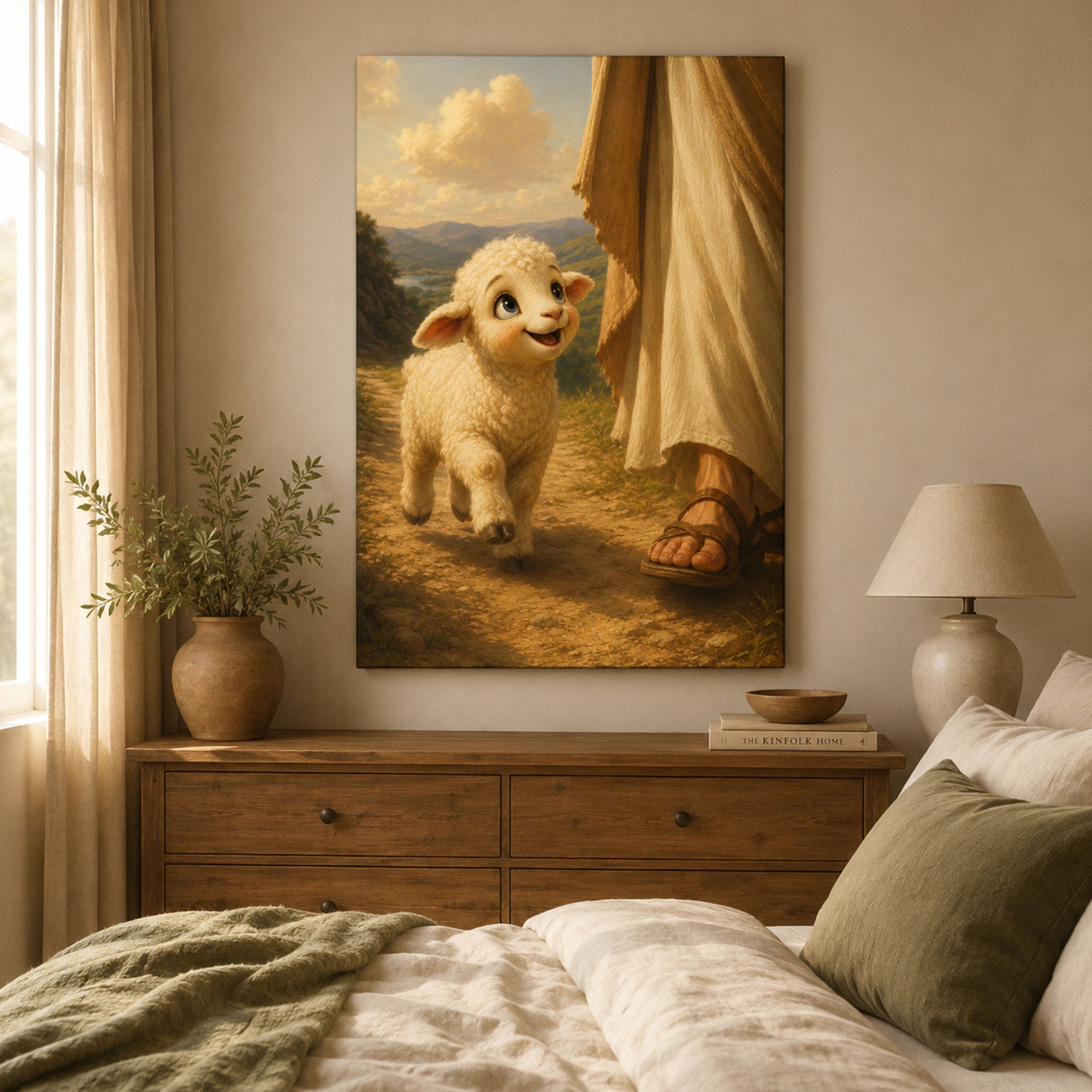 Jesus with Little Lamb Canvas Print, Christian Nursery Wall Art, Faith Home Decor