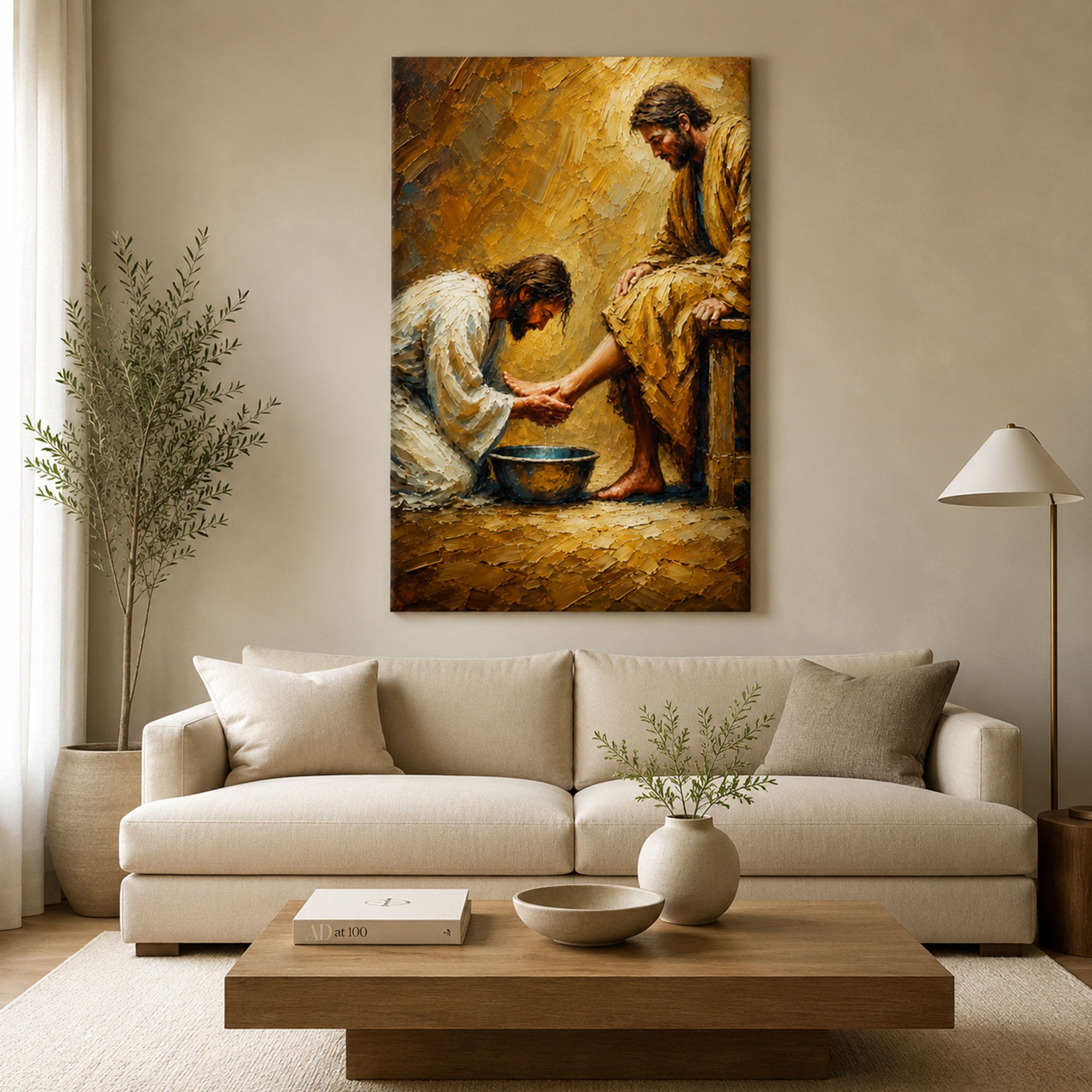 Jesus Washing Disciples’ Feet Canvas Print, Christian Biblical Wall Art, Humility Faith Home Decor