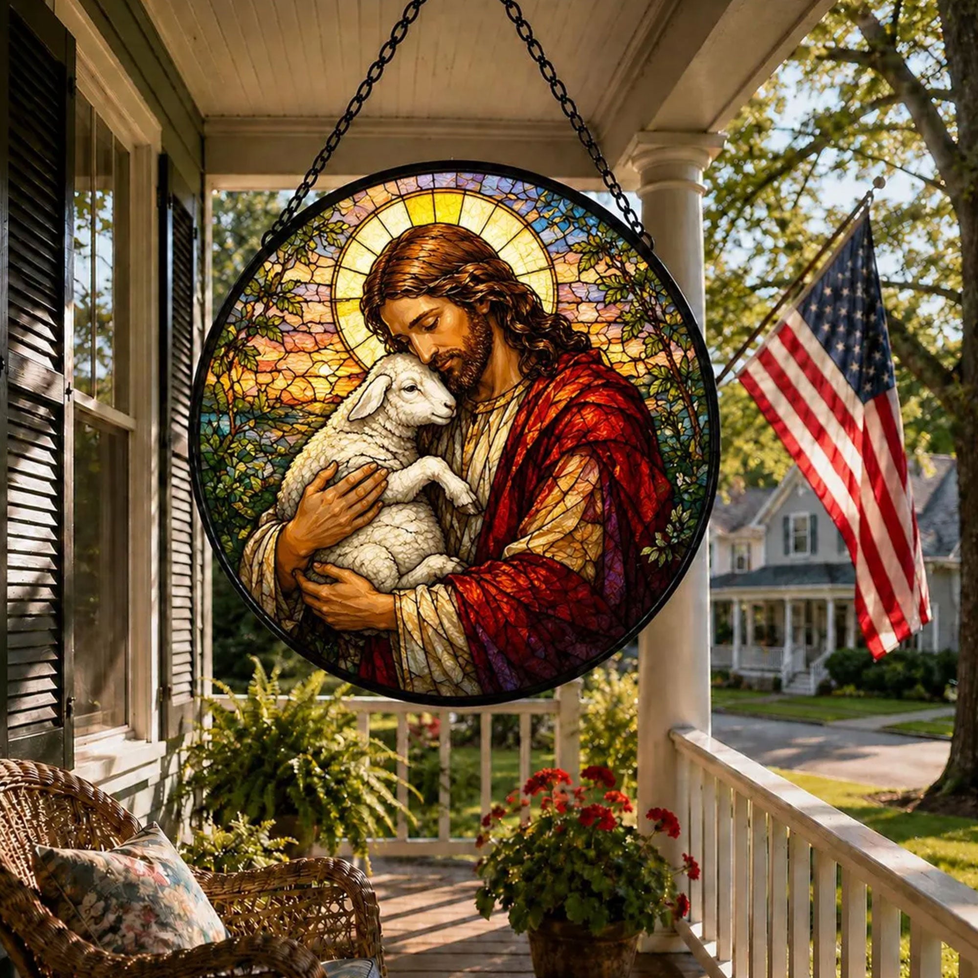 Jesus Holding Lamb Suncatcher, Good Shepherd Christian Window Hanging, Religious Gift for Home