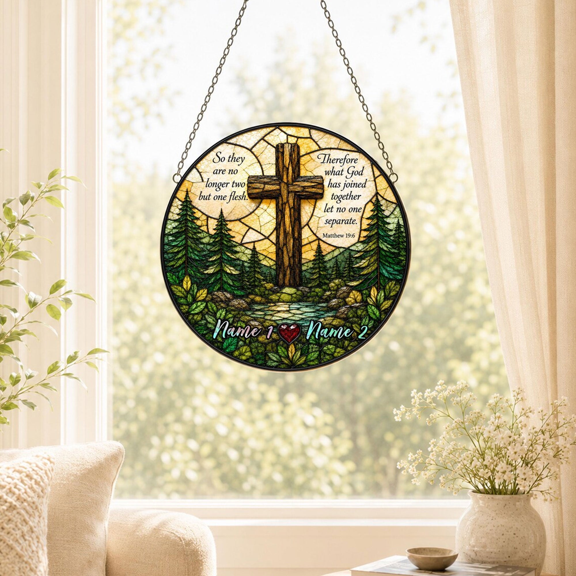 Personalized Matthew 19:6 Suncatcher, What God Has Joined Together, Christian Wedding Gift