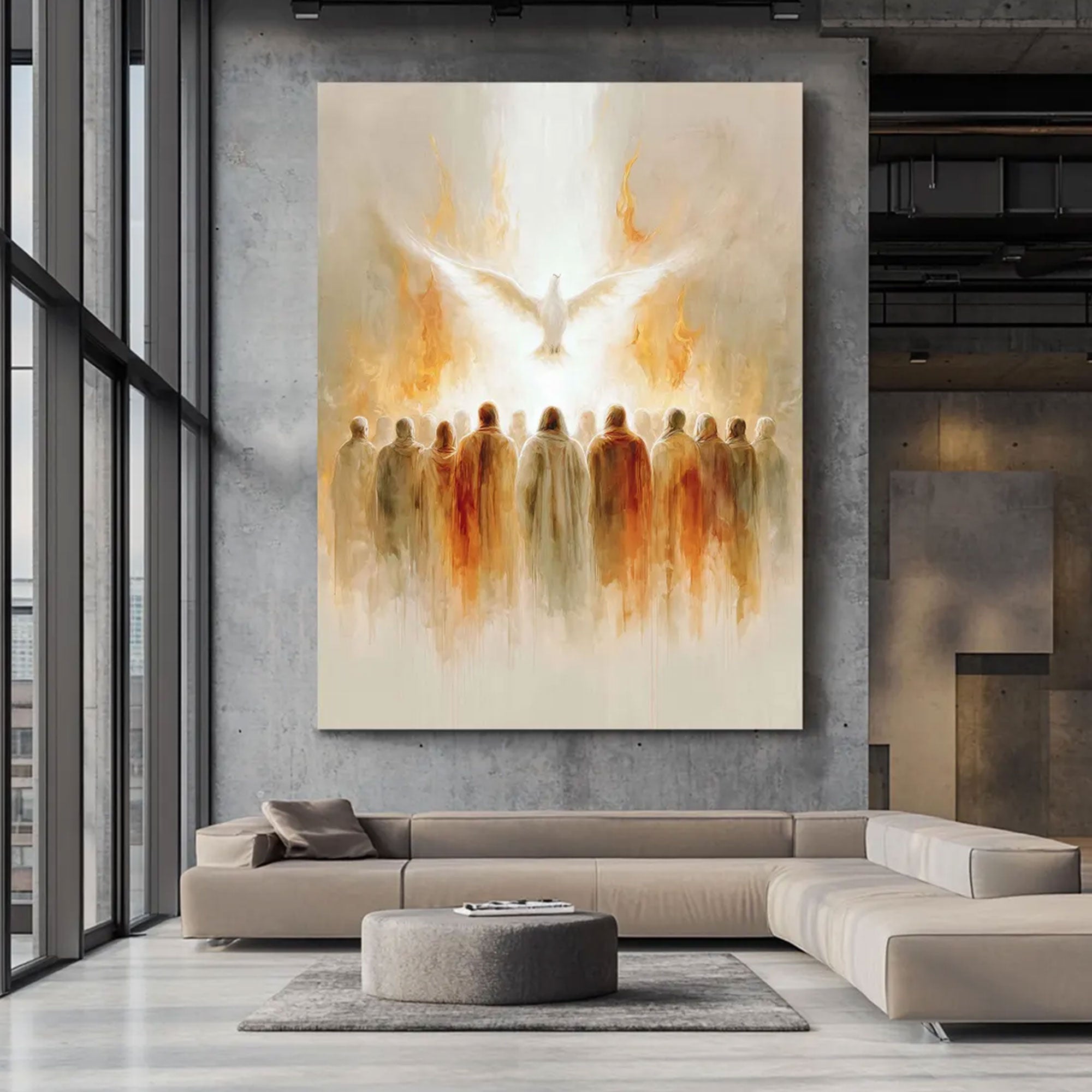 Pentecost Holy Spirit Canvas Print, Dove Descending Upon the Apostles, Christian Faith Wall Art, Biblical Religious Decor