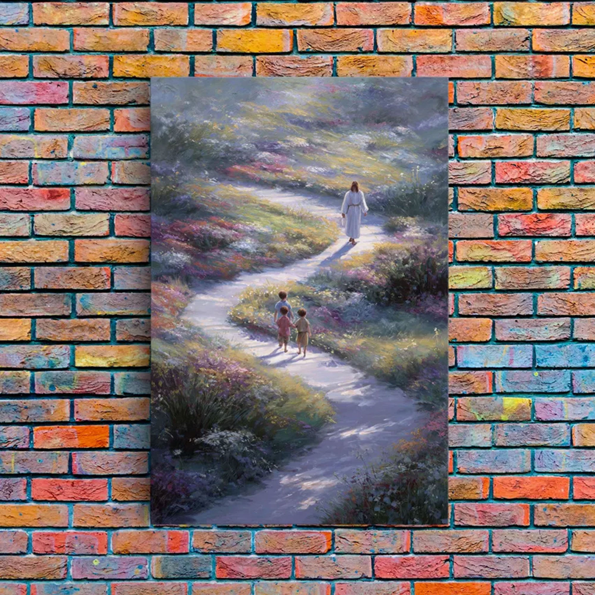 Path Of Peace Framed Canvas Print, Christian Wall Art, Jesus Painting Pastoral Faith Home Decor