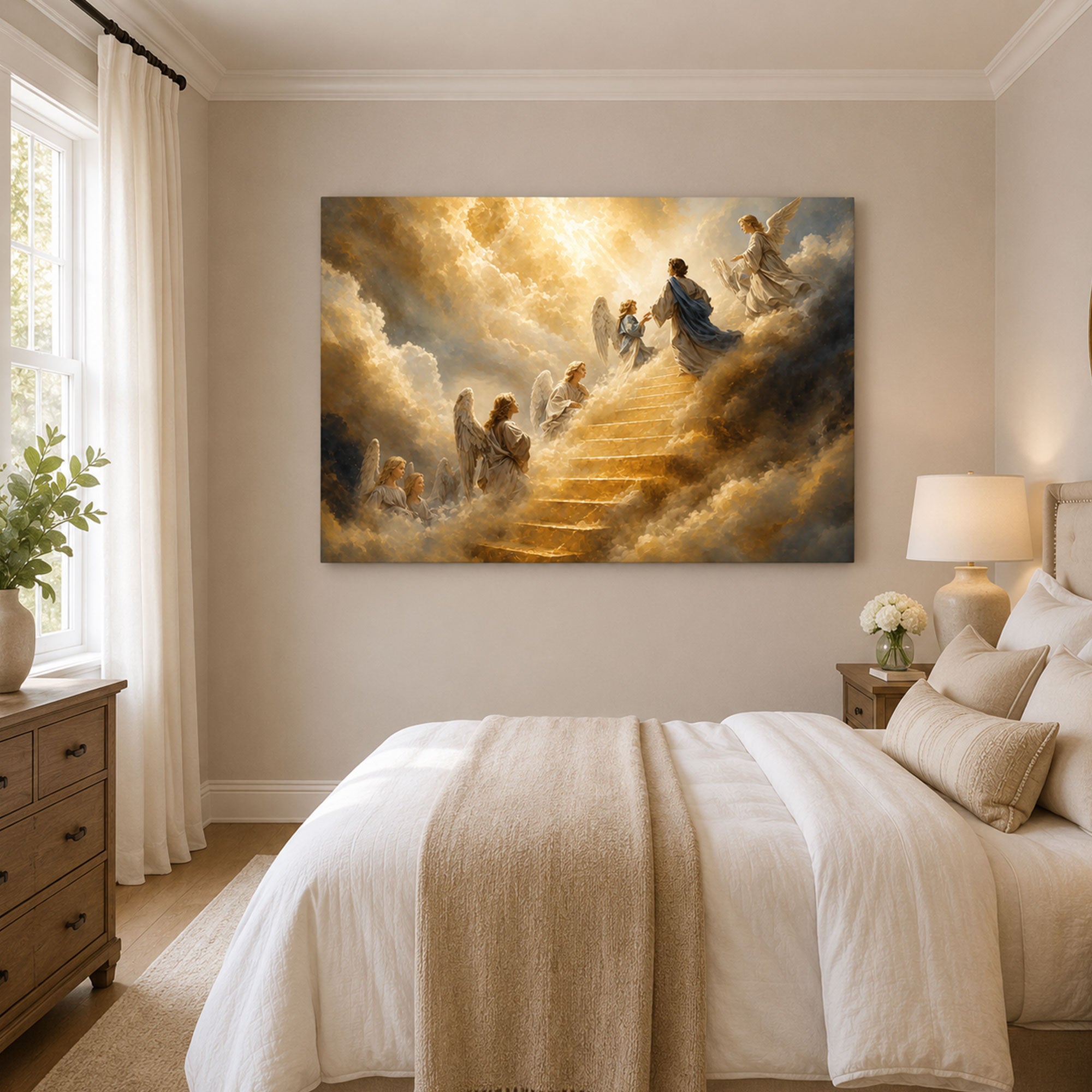 Stairway to Heaven with Angels Canvas Print, Christian Home Decor