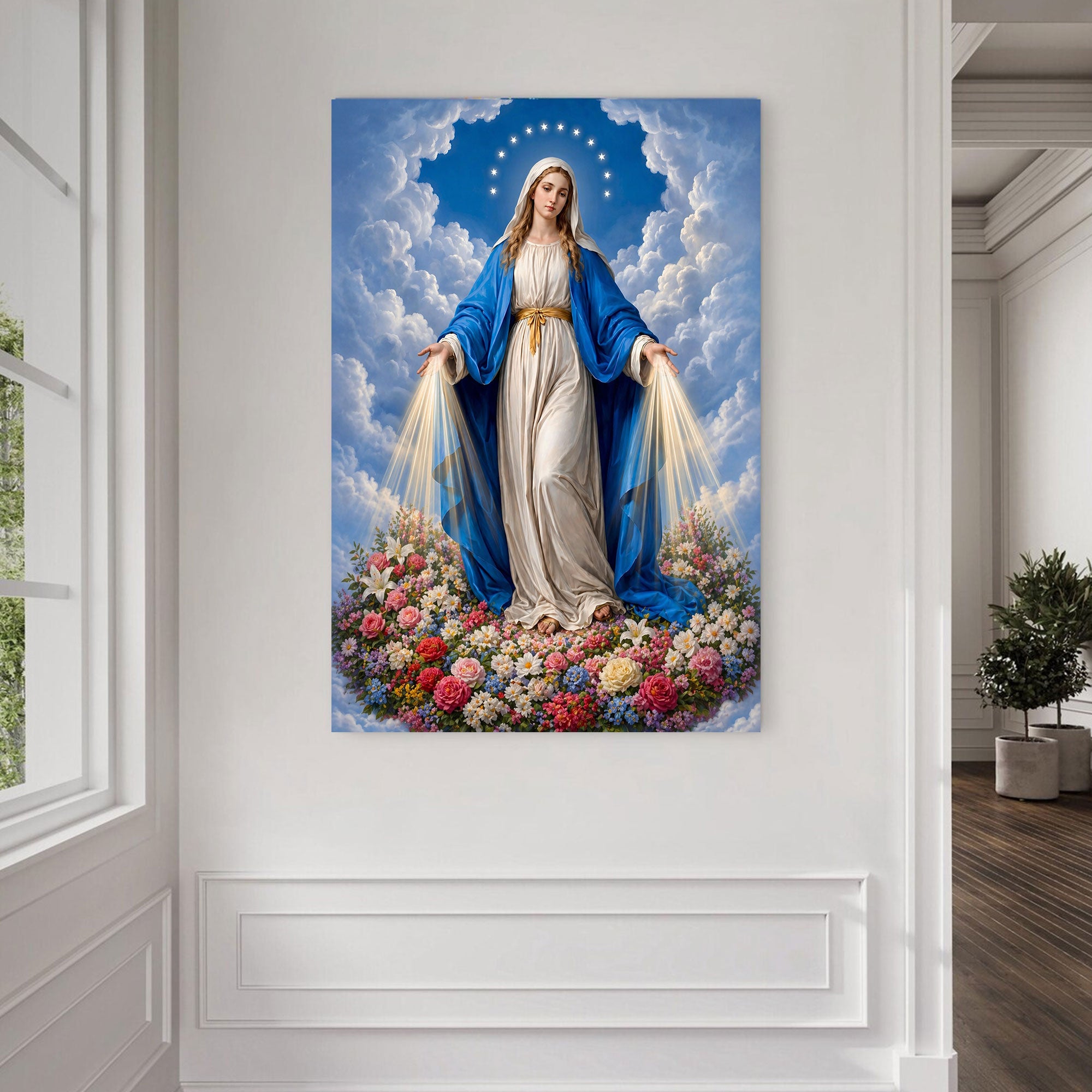 Our Lady of Grace Canvas Print, Virgin Mary with Radiant Light, Catholic Wall Art, Blessed Mother Devotional Decor
