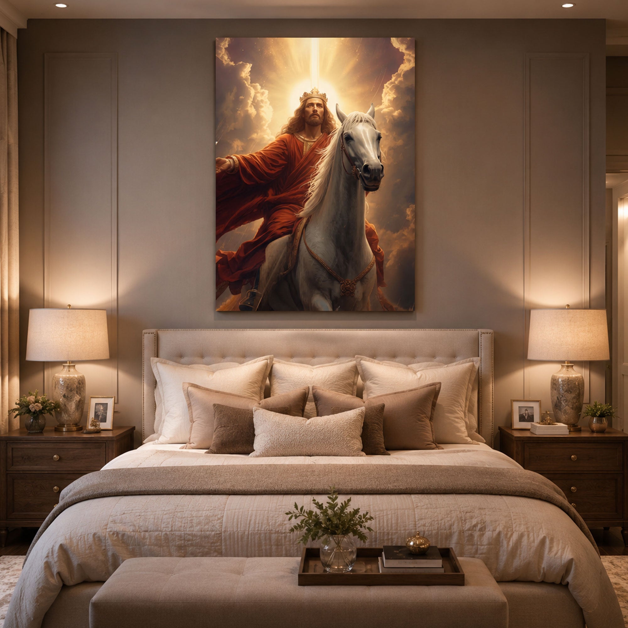 Jesus Second Coming White Horse Canvas Print Christian Wall Art Revelation Faith Home Decor