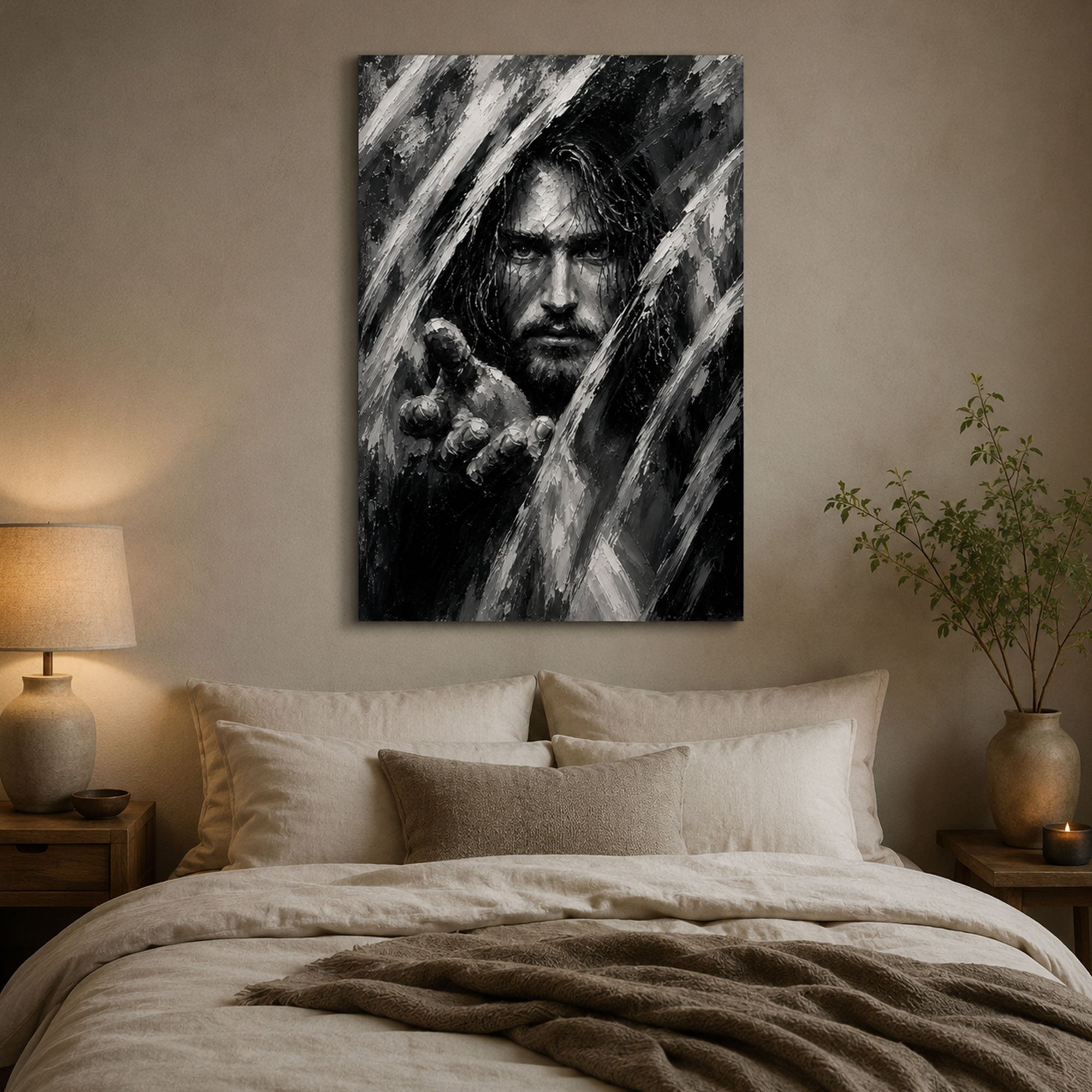 Jesus Reaching Out Canvas Print, Black and White Christian Wall Art, Hope Faith Home Decor
