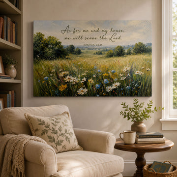As for Me and My House Joshua 24:15 Canvas Print, Christian Scripture Wall Art, Family Faith Home Decor