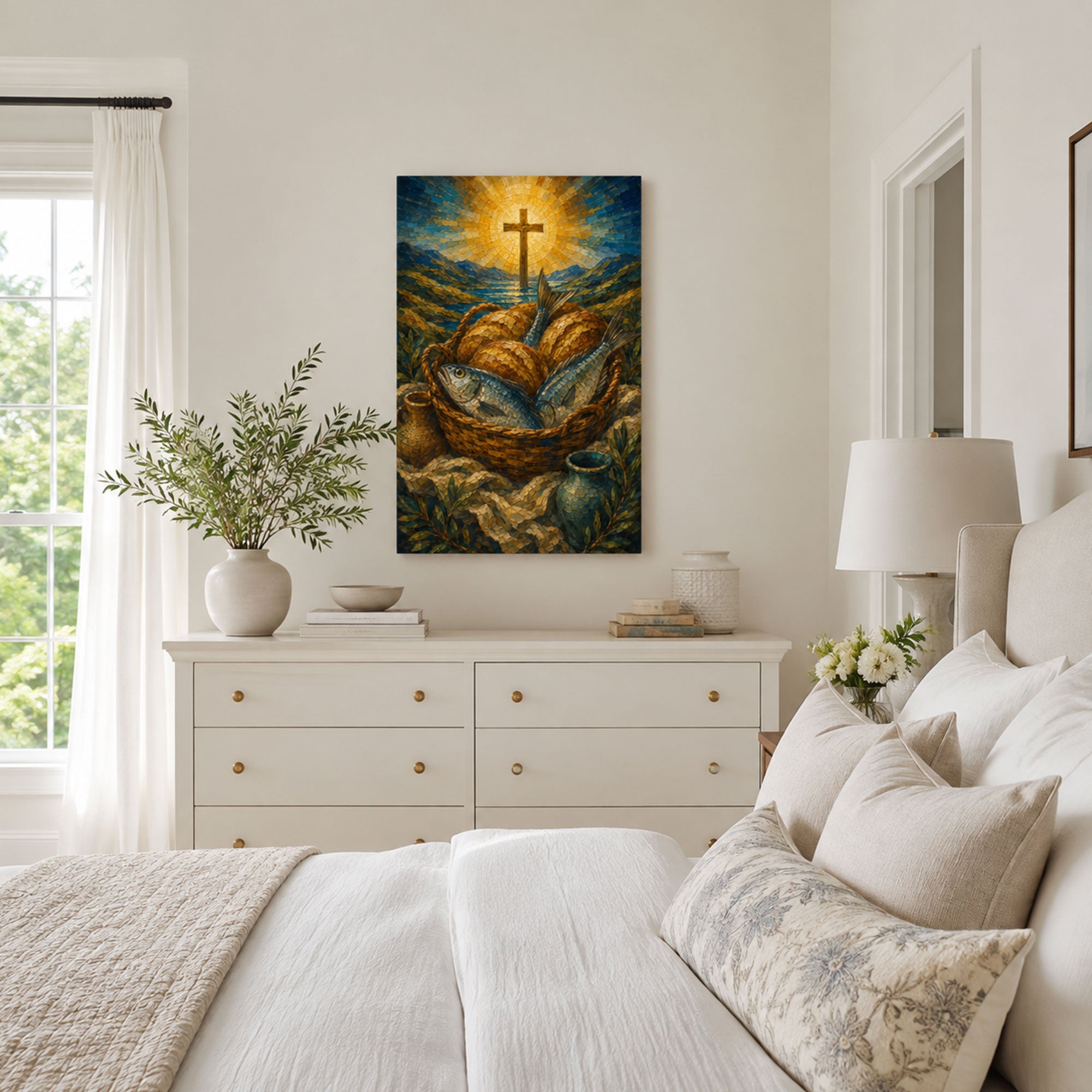 Five Loaves and Two Fish Canvas Print, Jesus Miracle Christian Wall Decor, Bible Faith Gift