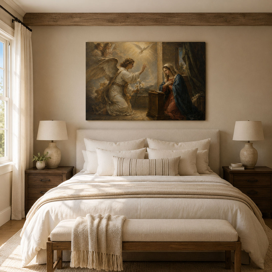 The Annunciation Canvas Print, Angel Gabriel and Virgin Mary Catholic Wall Art