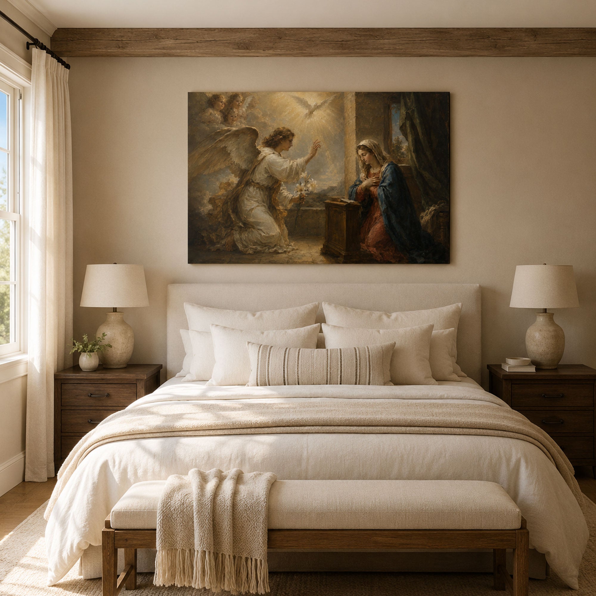 The Annunciation Canvas Print, Angel Gabriel and Virgin Mary Catholic Wall Art