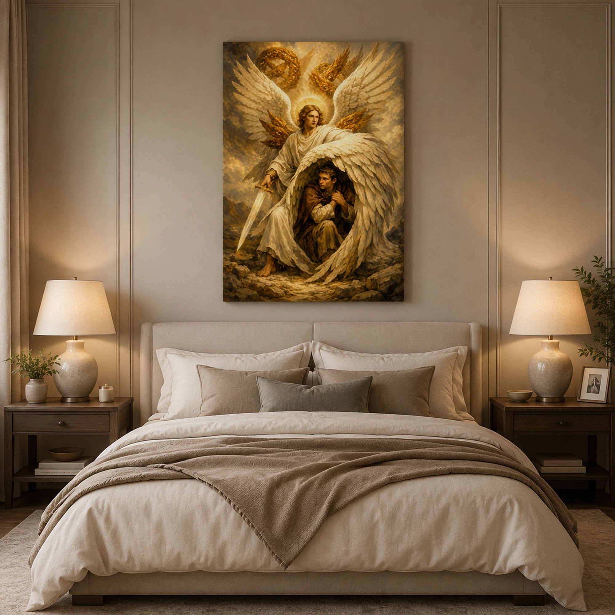 Guardian Angel Protection Canvas Print, Christian Angel Wall Art, Faith Home Decor Gift