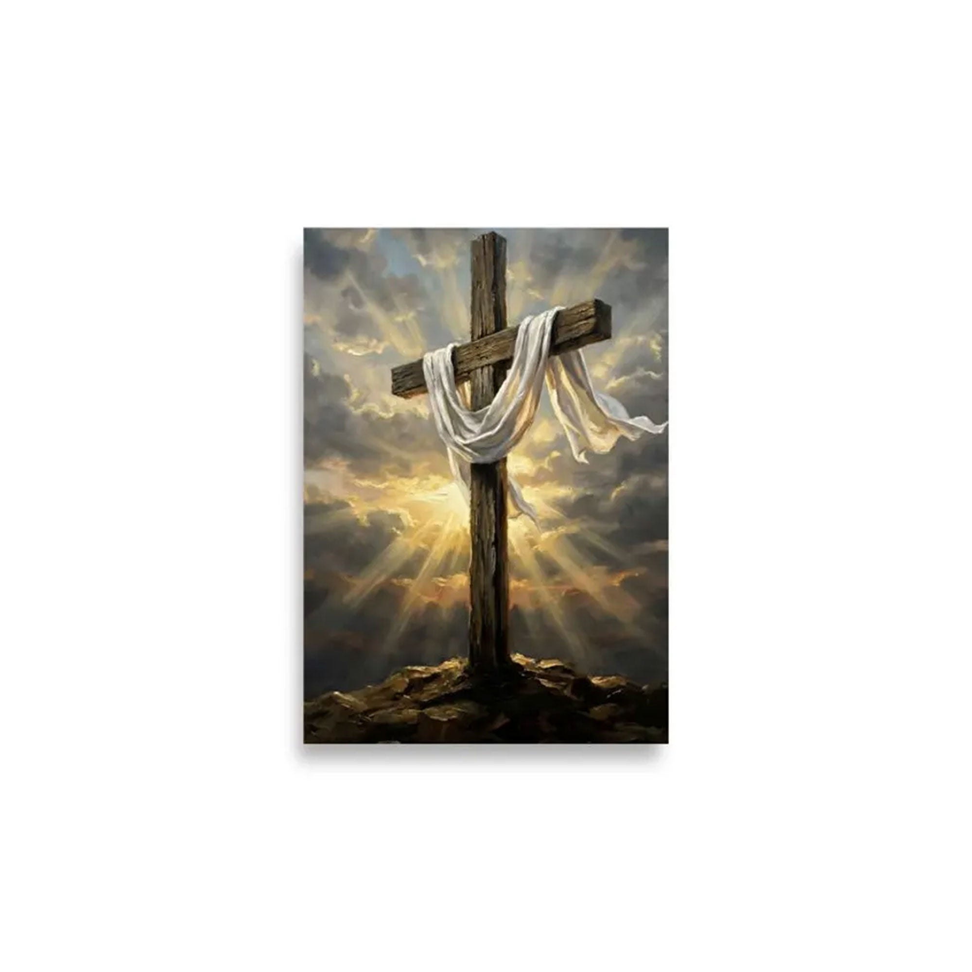 Empty Cross Canvas Print, Resurrection Easter Christian Wall Art, Wooden Cross with Shroud Decor, Symbol of New Life, Inspirational Faith Gift