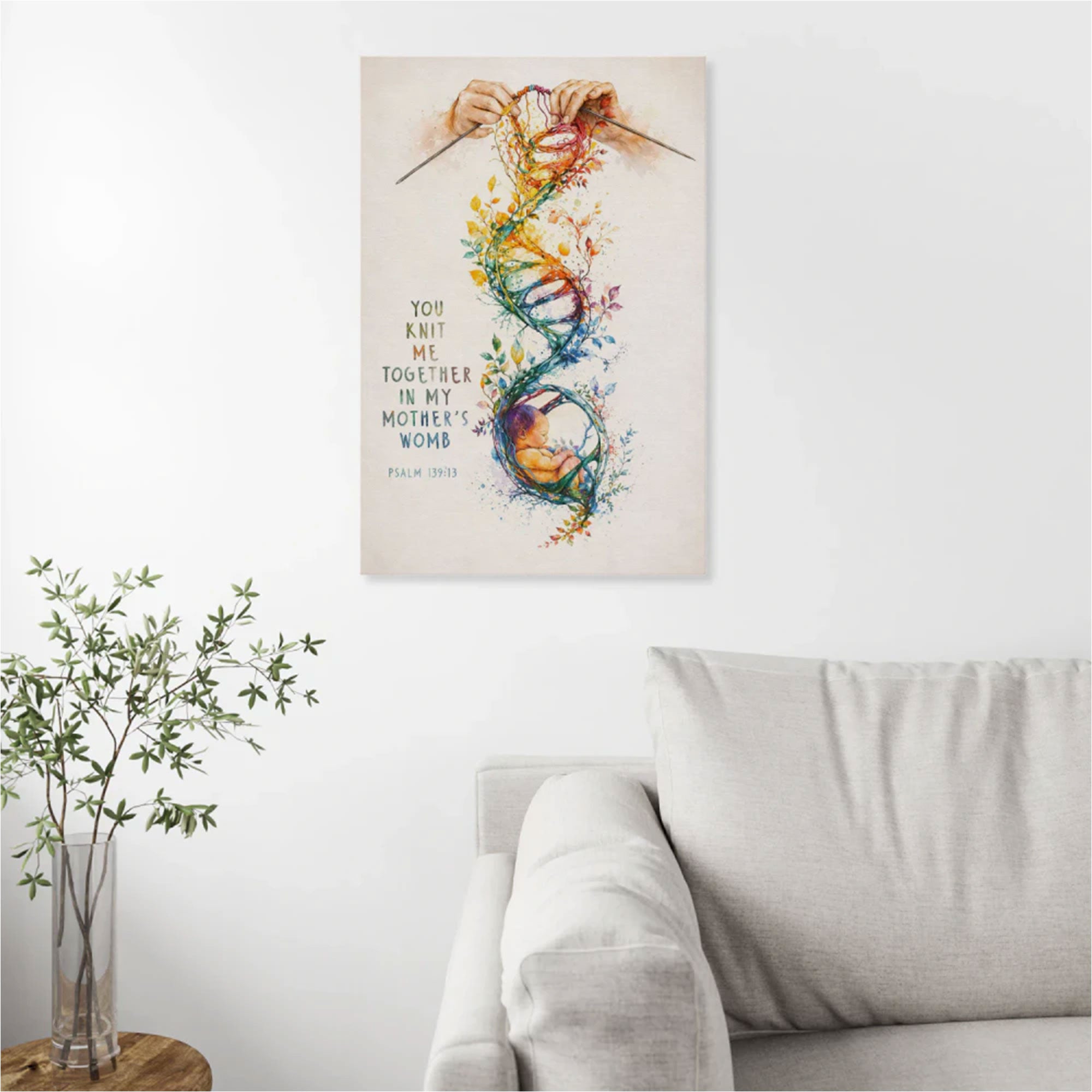 “You Knit Me Together in My Mother’s Womb” Psalm Canvas Print, Christian Scripture Wall Art, Faith Inspired Nursery Decor