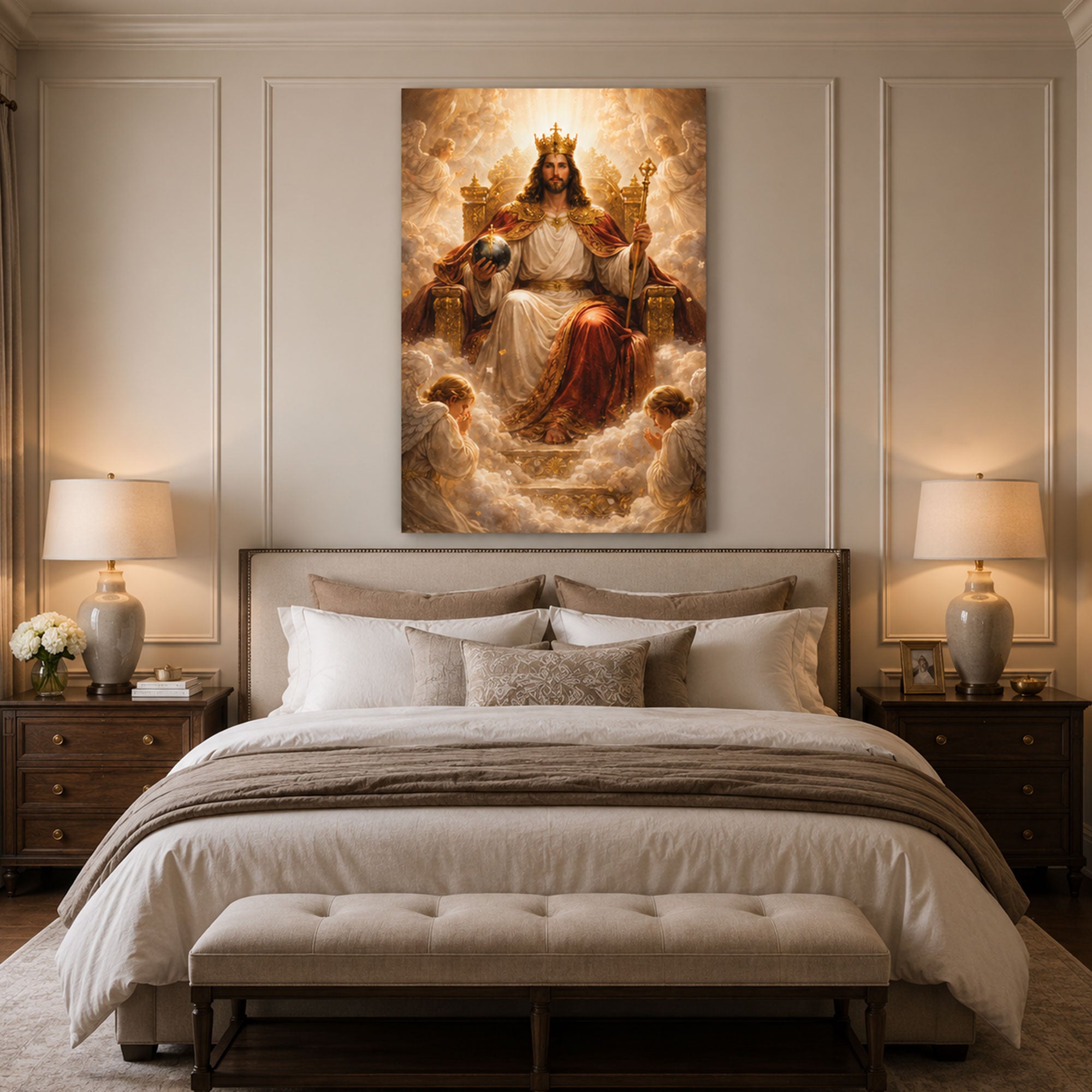 Christ the King Enthroned Canvas Print Heavenly Jesus Throne Wall Art Regal Christian Faith Decor
