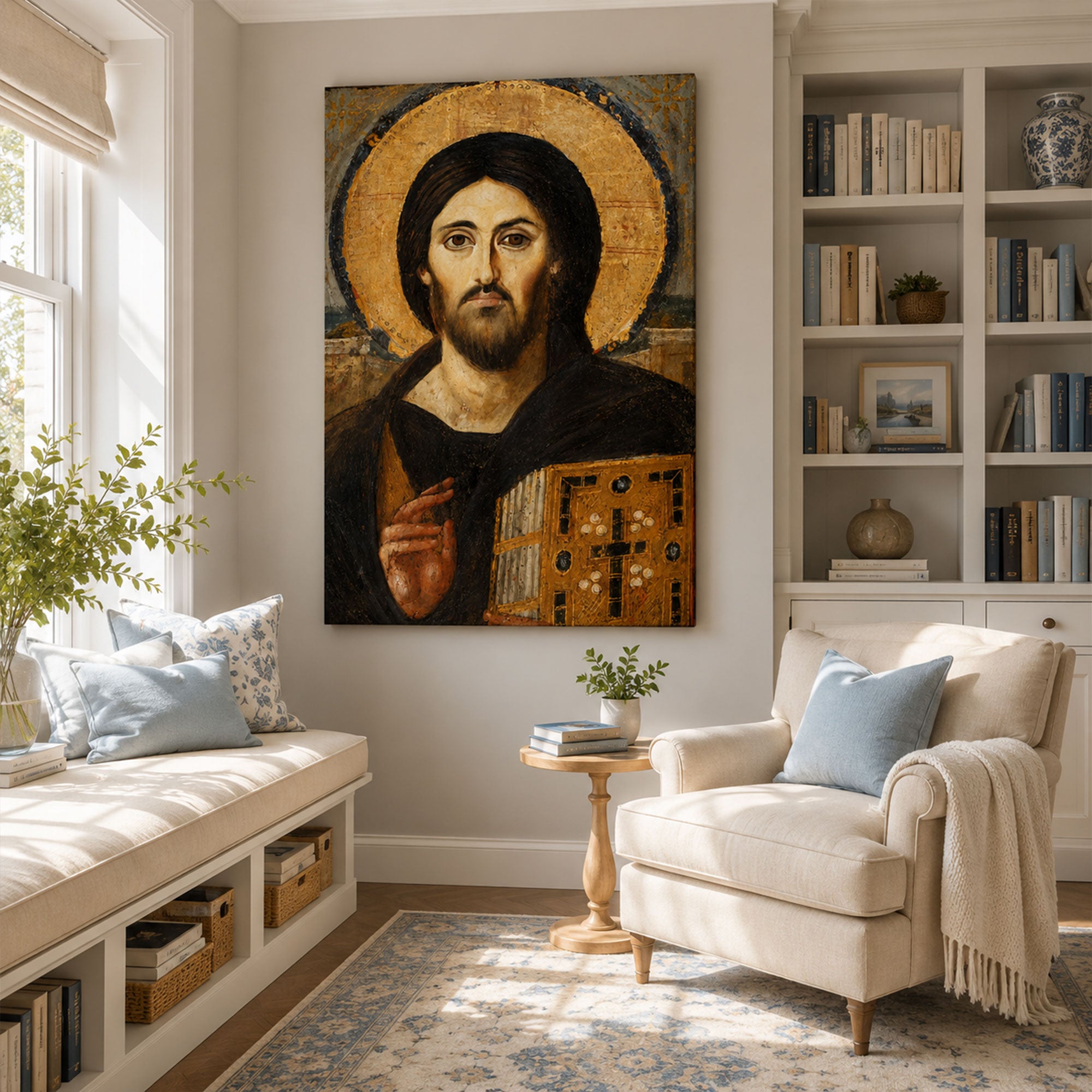 Jesus of Sinai Icon Canvas Print, Christ Pantocrator Orthodox Wall Art, Byzantine Christian Faith Decor, Ready to Hang