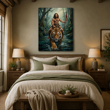 Custom Face For Dad Beast Master Canvas, Personalized Tiger Rider Portrait, Funny Father’s Day Gift