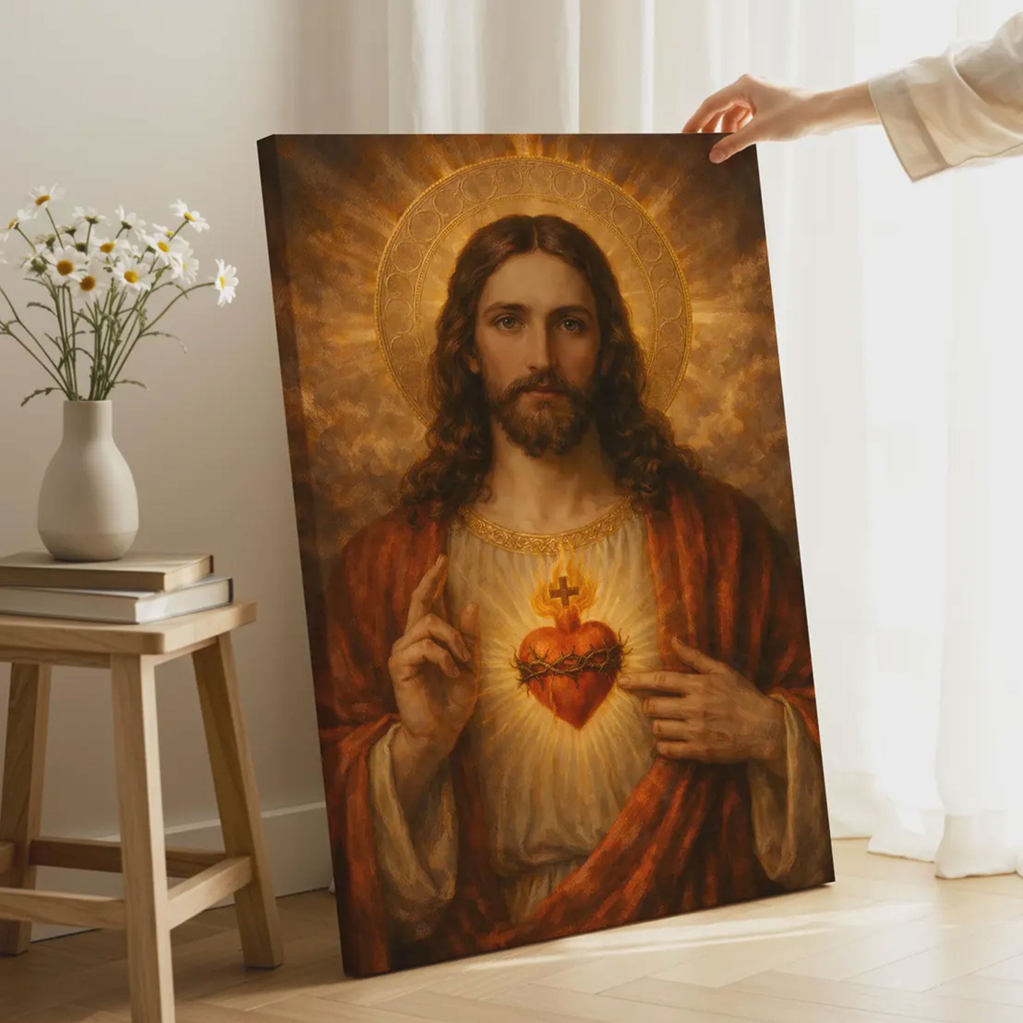 Jesus Sacred Heart Canvas Wall Art, Christian Religious Decor, Catholic Faith Home Decoration