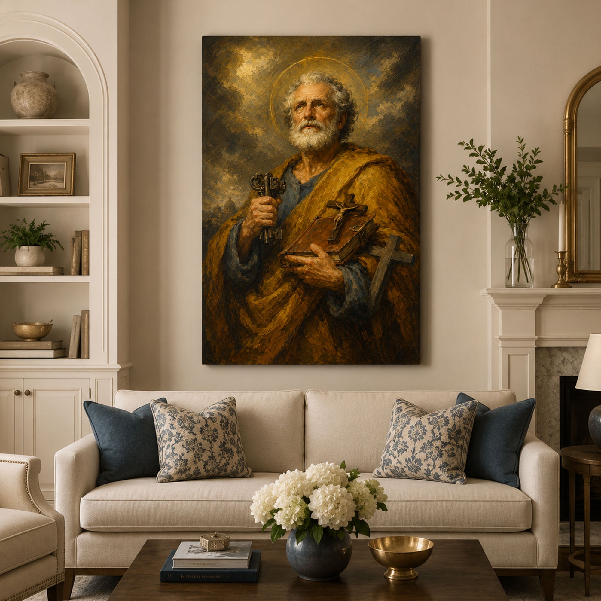 Saint Peter with Keys Canvas Print, Catholic Apostle Wall Art, Faith Home Decor Gift