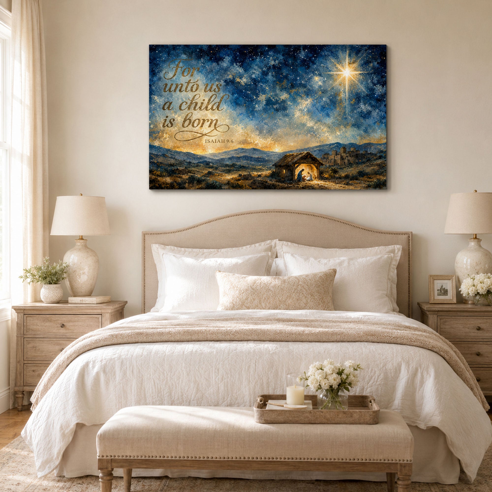 For Unto Us a Child Is Born Canvas Print, Isaiah 9:6 Nativity Decor