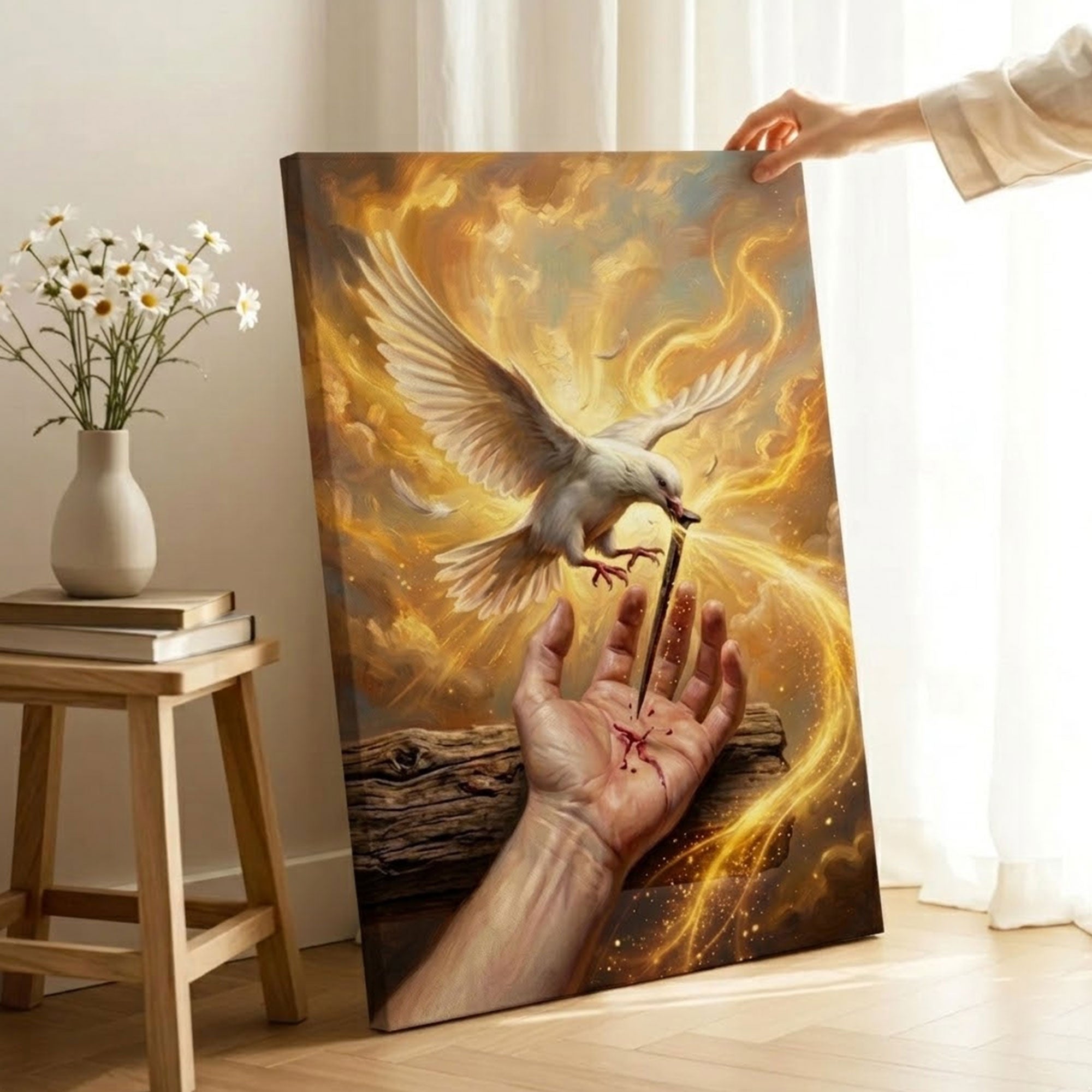 Holy Spirit Dove Canvas Print, Healing Through His Sacrifice Wall Art, Christian Faith Symbol, Divine Light and Redemption Decor, Inspirational Religious Gift