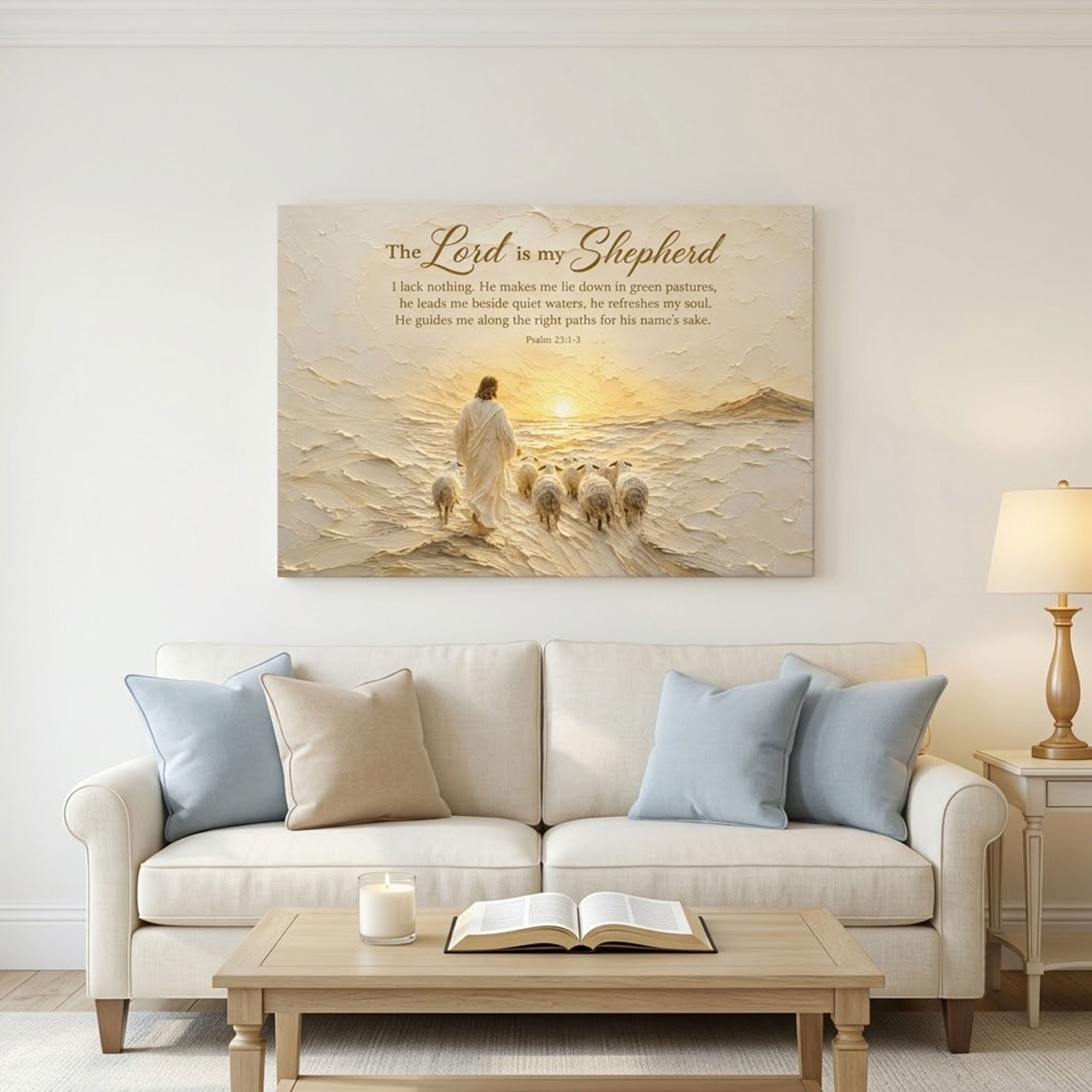 Psalm 23 Good Shepherd Canvas Print, Christian Home Decor